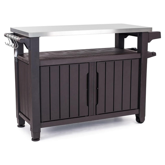 Outdoor Rolling Table Cart for Food Prep, Storage, Bar & Grill, Dark Brown