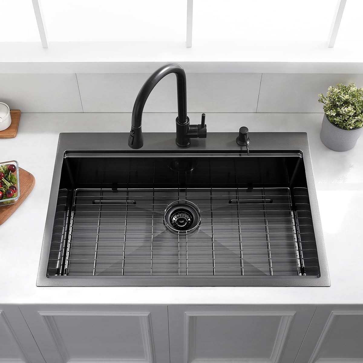 33 Drop In Black Workstation Kitchen Sink, Luckyhorse 33x22 16 Gauge Gunmetal Black Stainless Steel Sink Drop In Workstation Kitchen Sink