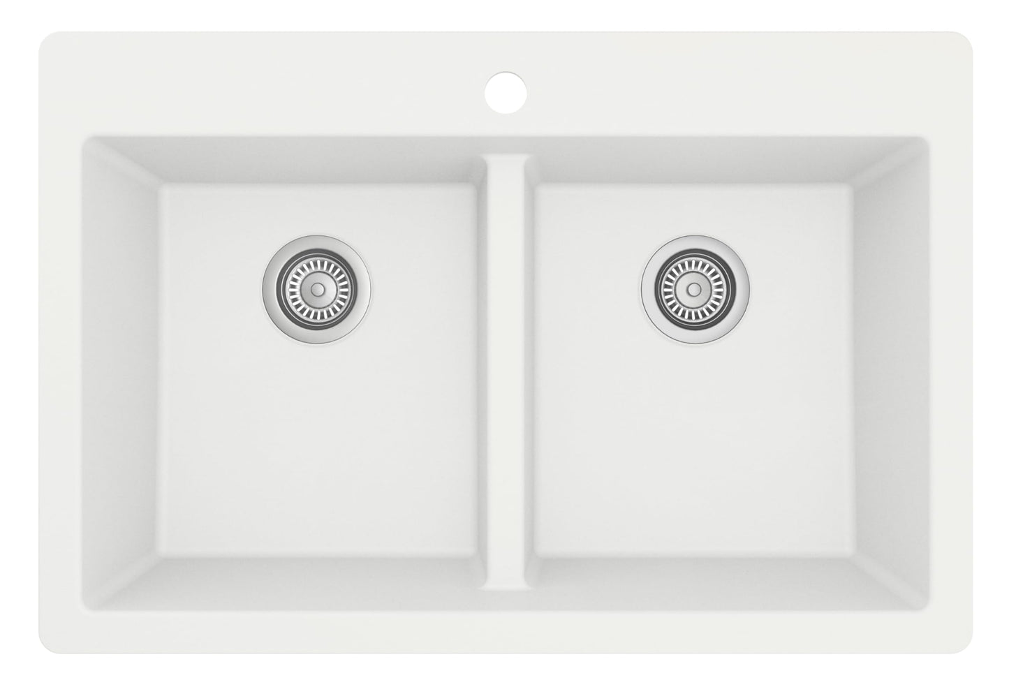 " Top Mount Double Equal Bowl Quartz Kitchen Sink in White"