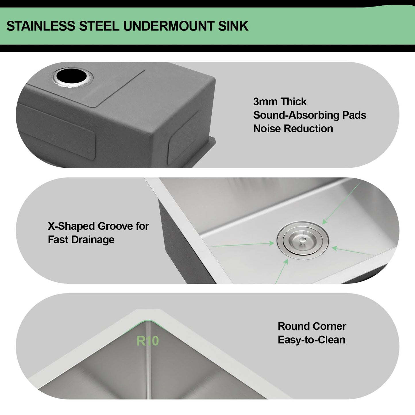 30 Inch Undermount Kitchen Sink -  30x18x10 Inch Undermount Sink Stainless Steel Kitchen Sink 16 Gauge Single Bowl Kitchen Sink Round Corner Under Counter Sink