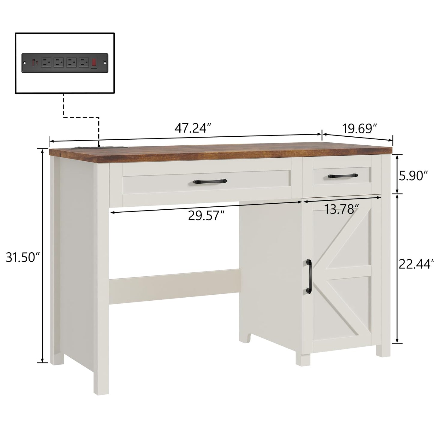 Farmhouse 47" Executive Desk, Computer Desk with Drawers and Storage Cabinet, Workstation Computer Desk for Home Office, Study.(White.