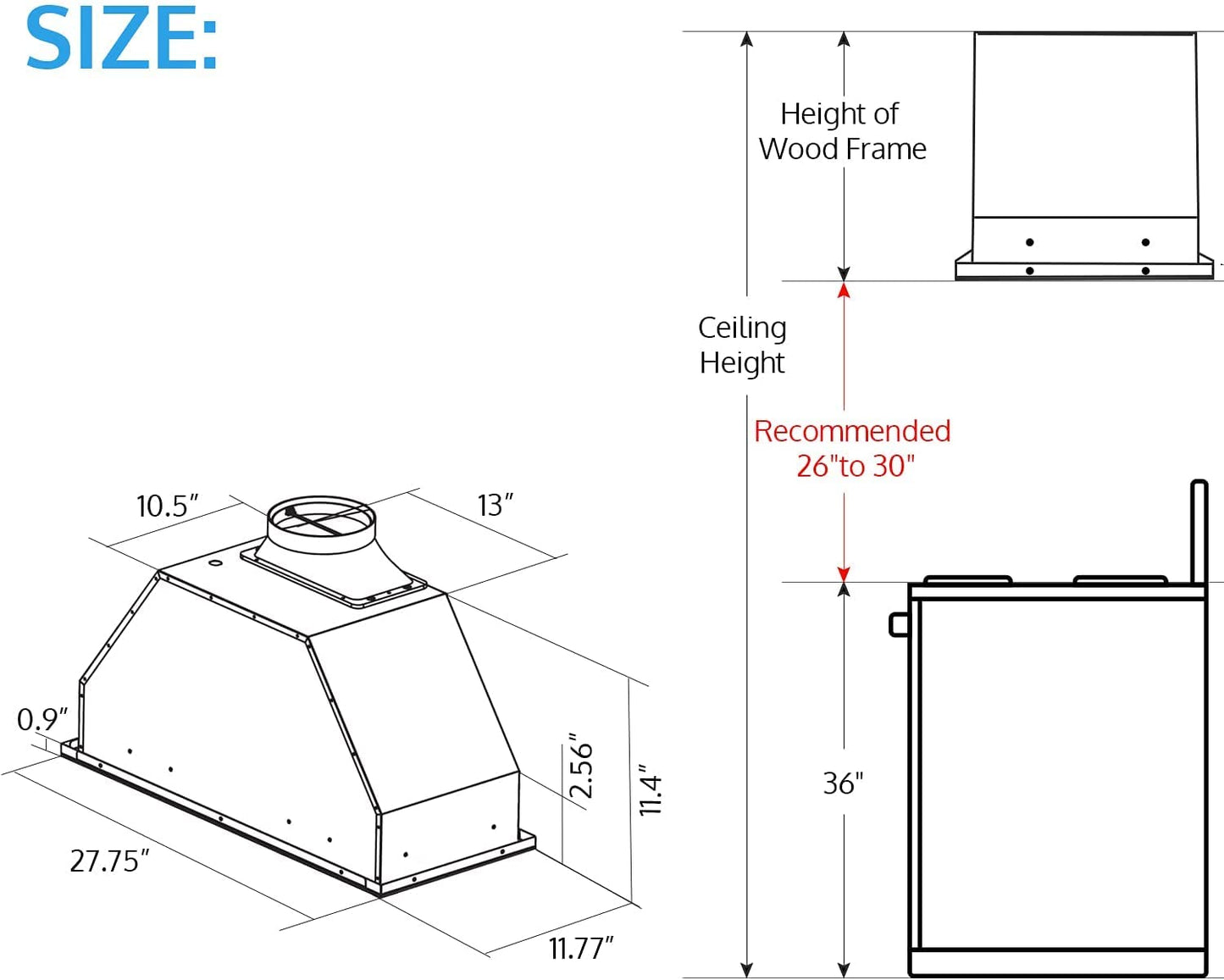 30 inch Built-in/Insert Range Hood 900 CFM, Ducted/Ductless Convertible Duct, Stainless Steel Kitchen Vent Hood with 4 Speed Gesture Sensing&Touch Control Panel(IKB01-30)