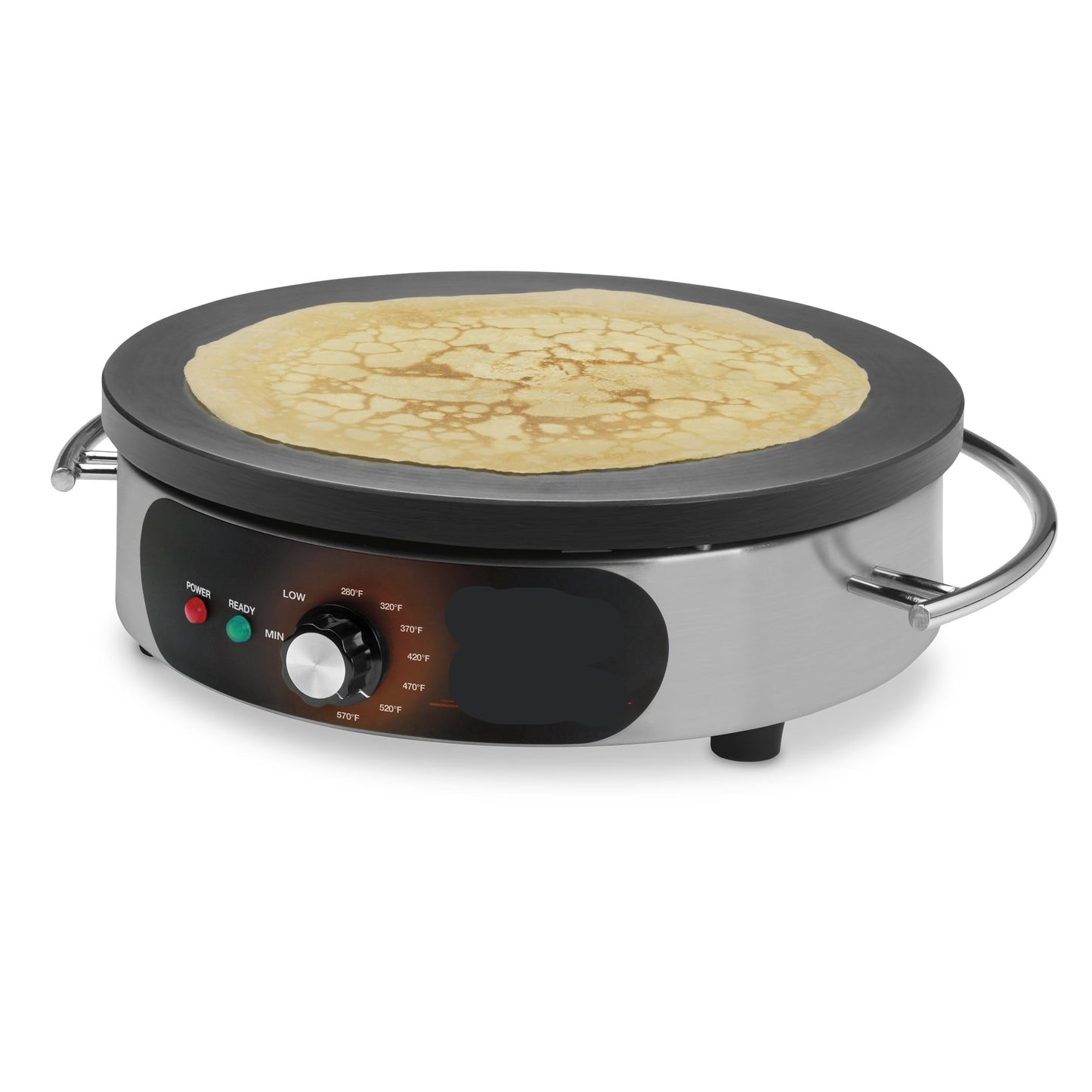 Commercial WSC160X 16" Electric Crepe Maker, Cast Iron Cooking Surface, Stainless Steel Base, Includes Batter Spreader and Spatula, 120V, 1800W, 5-15 Phase Plug