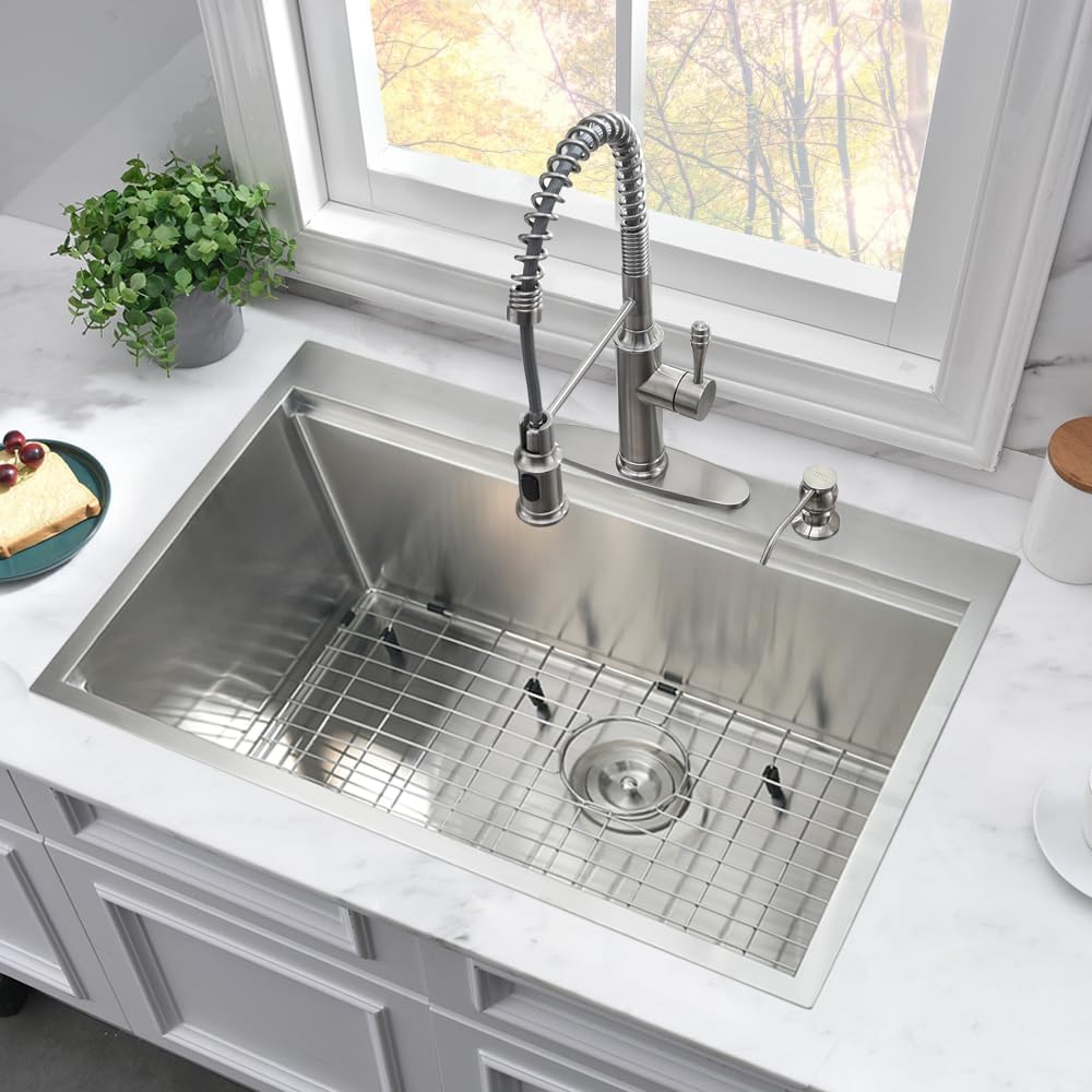 33 Inch Drop In Kitchen Sink Worktation-33x22 Drop In Sink Top Mount Stainless Steel Kitchen Sink 16 Gauge Workstation Kitchen Sink Deep Single Bowl Kitchen Sink with Cutting Board