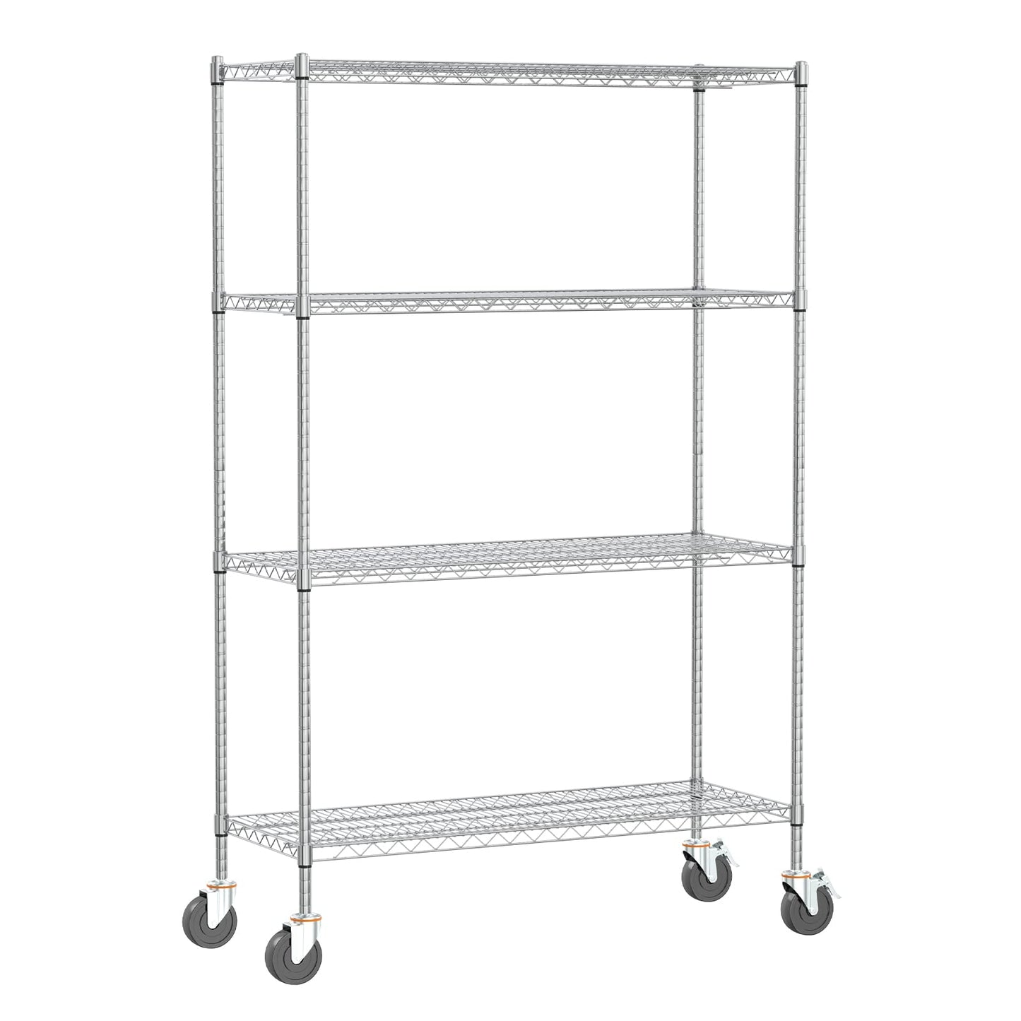 Wire Shelving Unit with Wheels, 4 Tier Adjustable Storage Shelves 48"×24"×72", 2400LBS Heavy Duty Shelving Commercial Grade Metal Storage Utility Rack for Kitchen Garage, Chrome