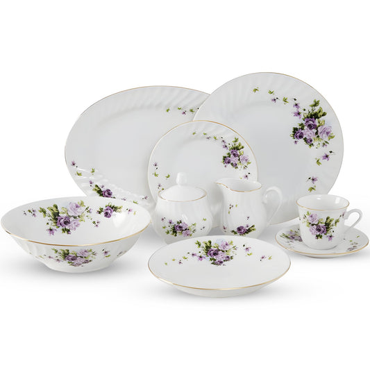 Paradise 45-Piece Lucinda Dinner Set with Gold Trim | Vintage Floral Plates & Bowls Sets | Apartment Essentials | Home Kitchen Accessories