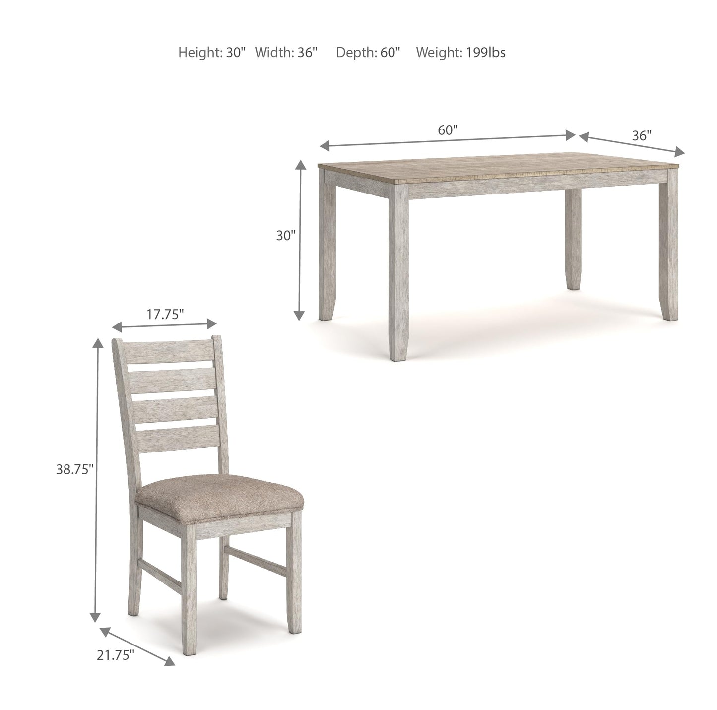 Skempton Cottage Dining Room Table Set with 6 Upholstered Chairs, Whitewash