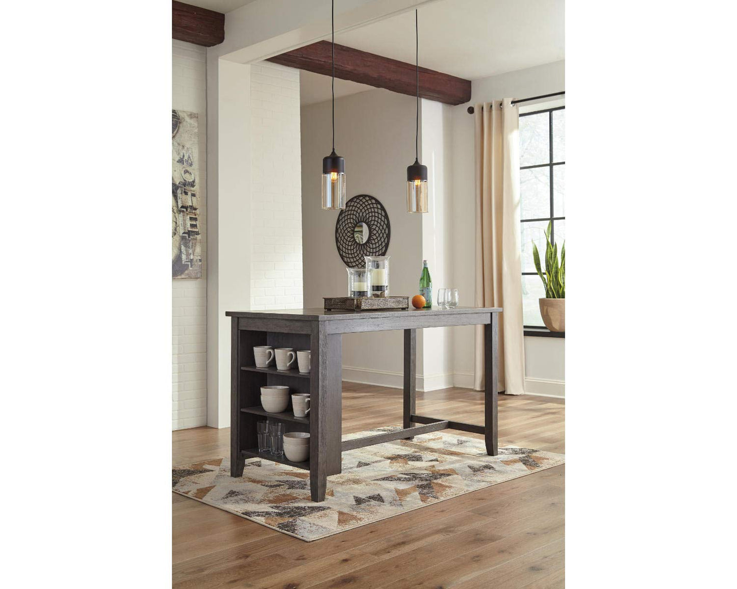 Caitbrook Rustic Counter Height Dining Table with Storage, Dark Gray