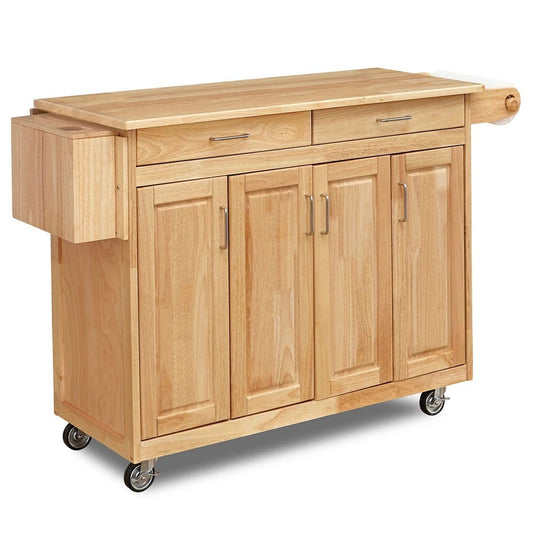 General Line Kitchen Mobile Cart with Drop Leaf Breakfast Bar, 54 Inches Wide, Natural Hardwood, FURNITURE