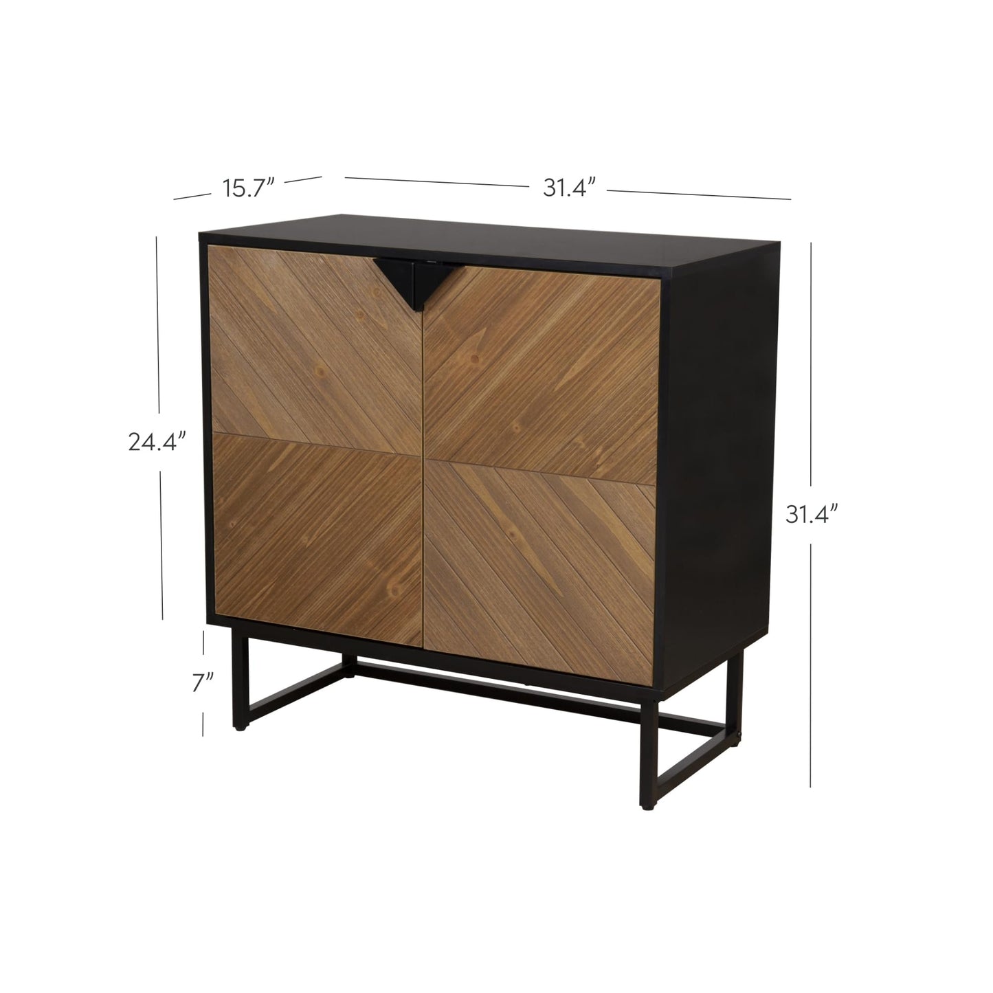 Enloe Modern Sideboard Buffet Storage Accent Cabinet Black with Doors in a Rustic Pine Wood Finish and Matte Metal Base for Hallway, Entryway, Kitchen or Living Room, Walnut Brown/Black