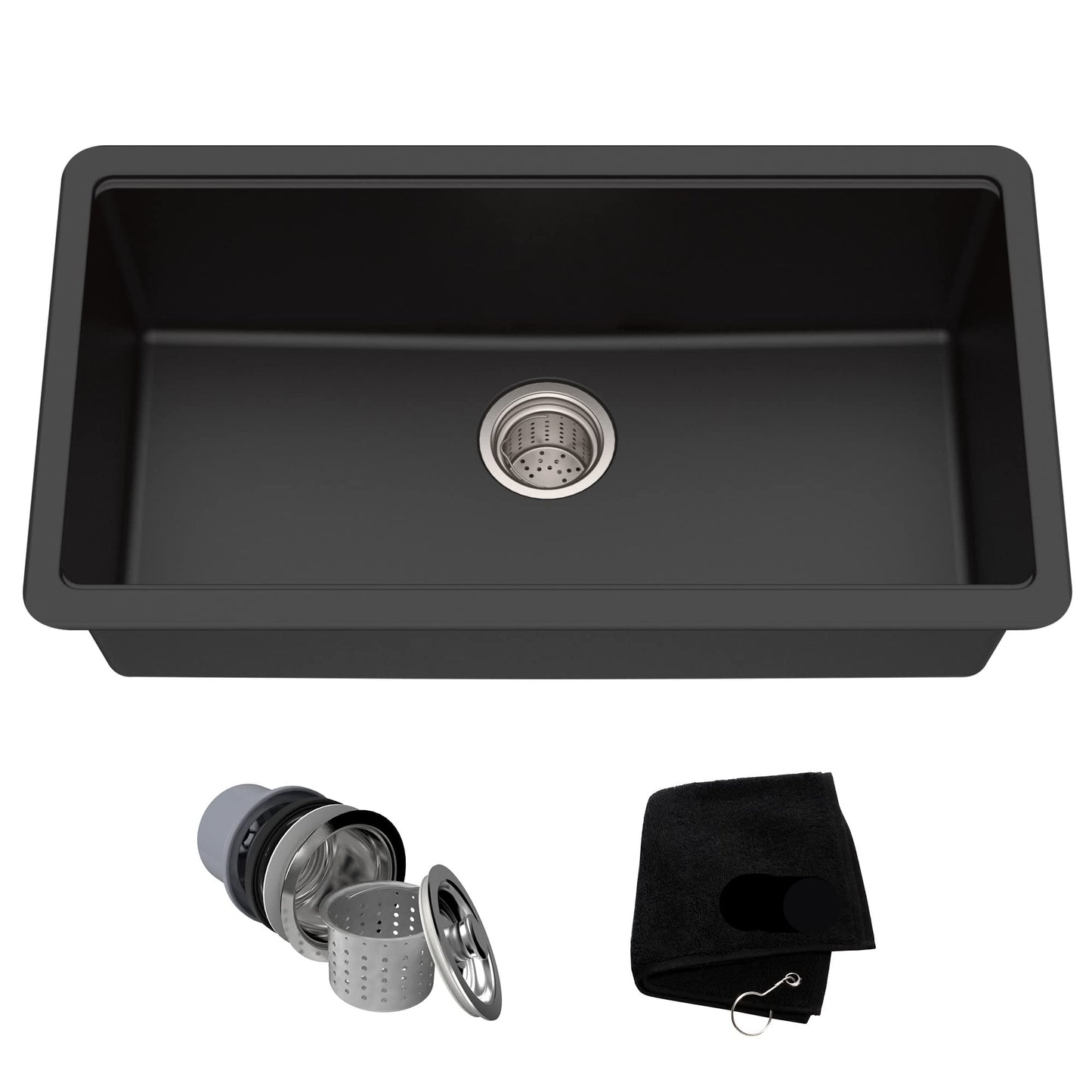 31-inch Undermount Single Bowl Granite Kitchen Sink in Black Onyx