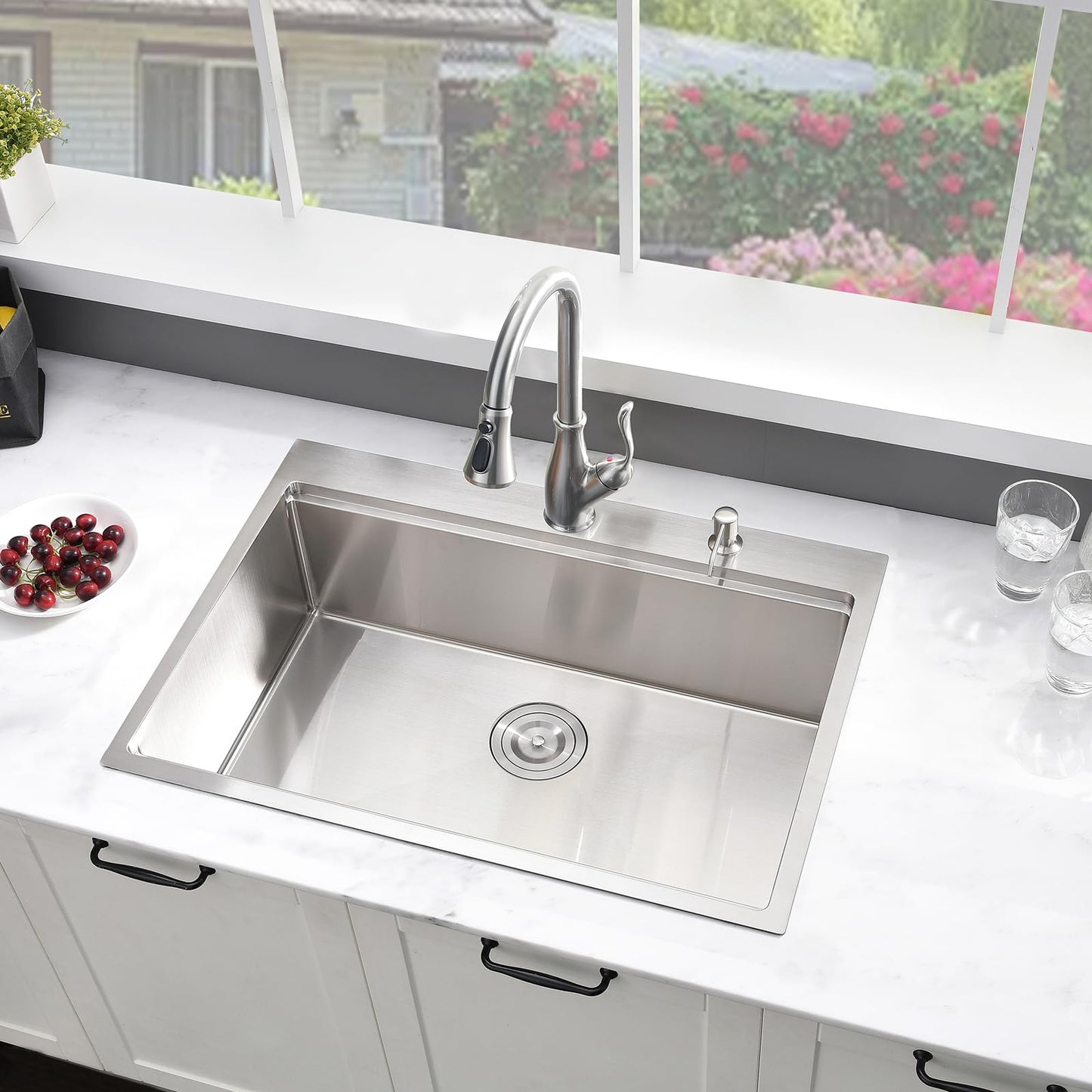 33 Inch Kitchen Sink Drop In Worktation- 33x19 Top Mount Drop In Sink Stainless Steel Kitchen Sink 16 Gauge Deep Single Bowl Kitchen Sink with Cutting Board