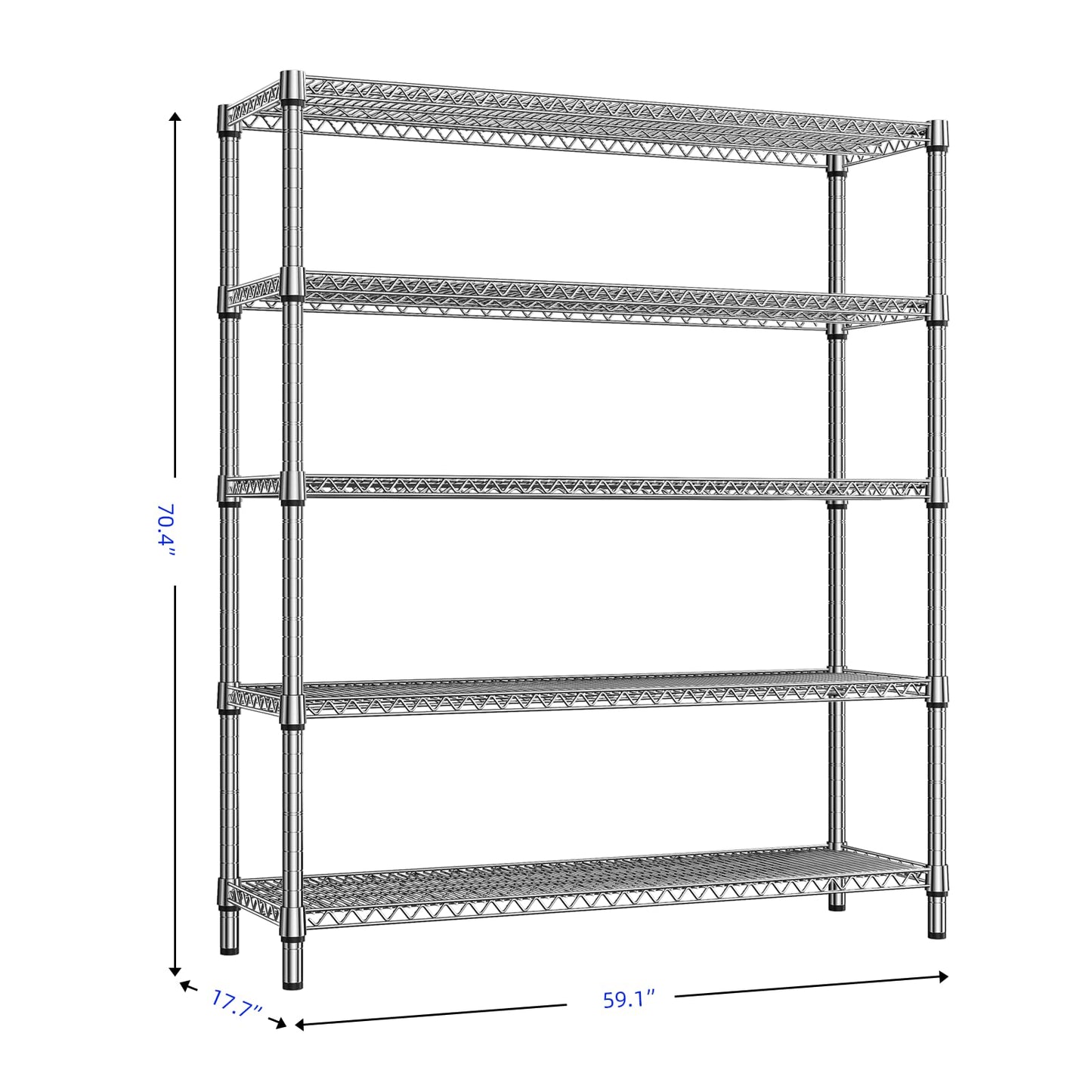 5 Tier Storage Rack Metal Wire Shelving Unit, Storage Standing Shelf Organizer for Laundry Bathroom Kitchen Pantry Closet Garage Basement Utility Room, Chrome 17.7" D x 59.1" W x 70.4" H