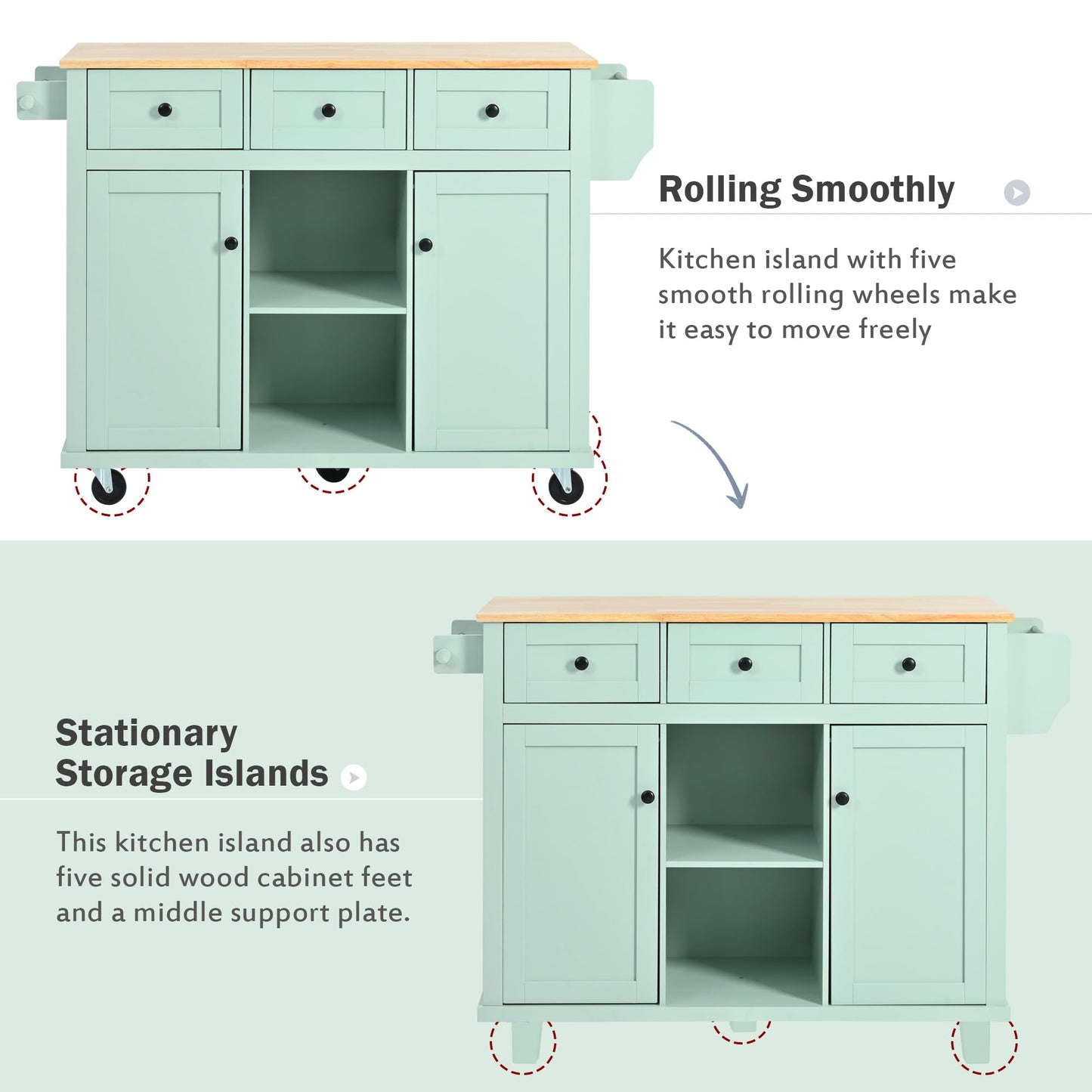 Rolling Kitchen Island with Storage, Moveable Kitchen Island with Drop Leaf, Portable Kitchen Storage Islands & Carts with Drawers and Shelves for Dinning Room