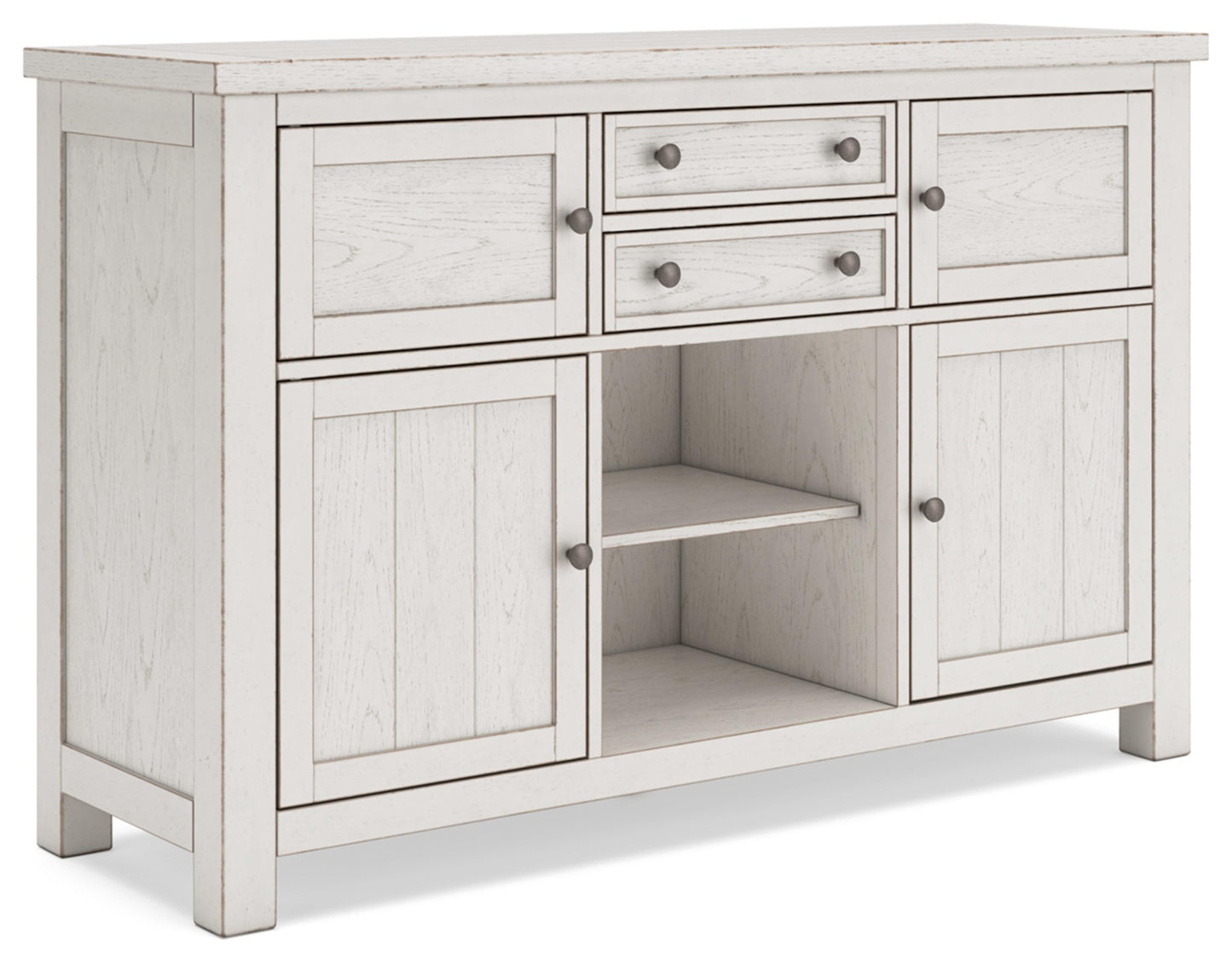 Robbinsdale Casual 4-Door Dining Server with Adjustable Shelves and Felt-Lined Drawers, White