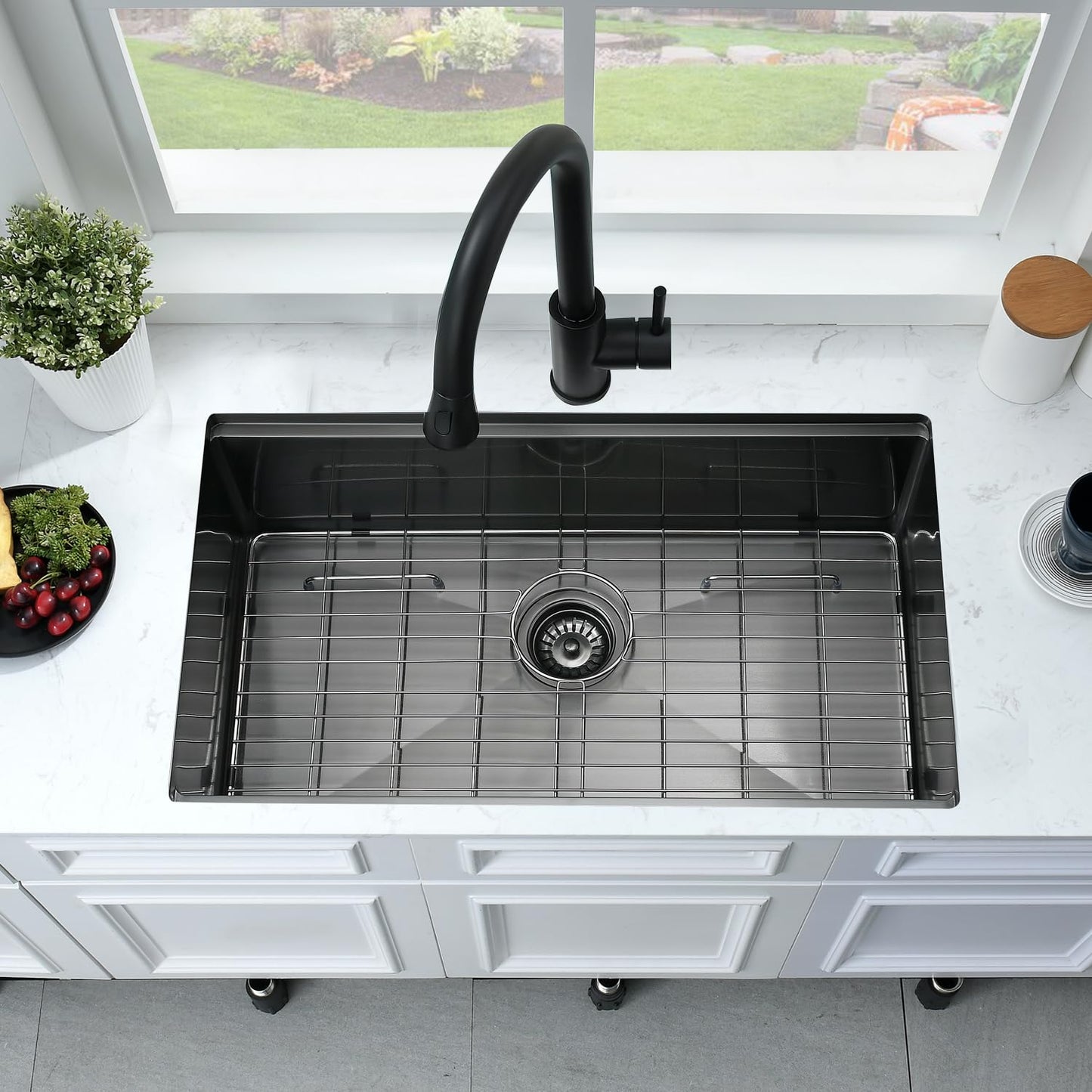 33 Inch Black Undermount Kitchen Sink Workstation 33x19 Kitchen Sink Undermount Workstation Stainless Steel Undermount Sink 16 Gauge Single Bowl Deep Kitchen Sink with Cutting Board