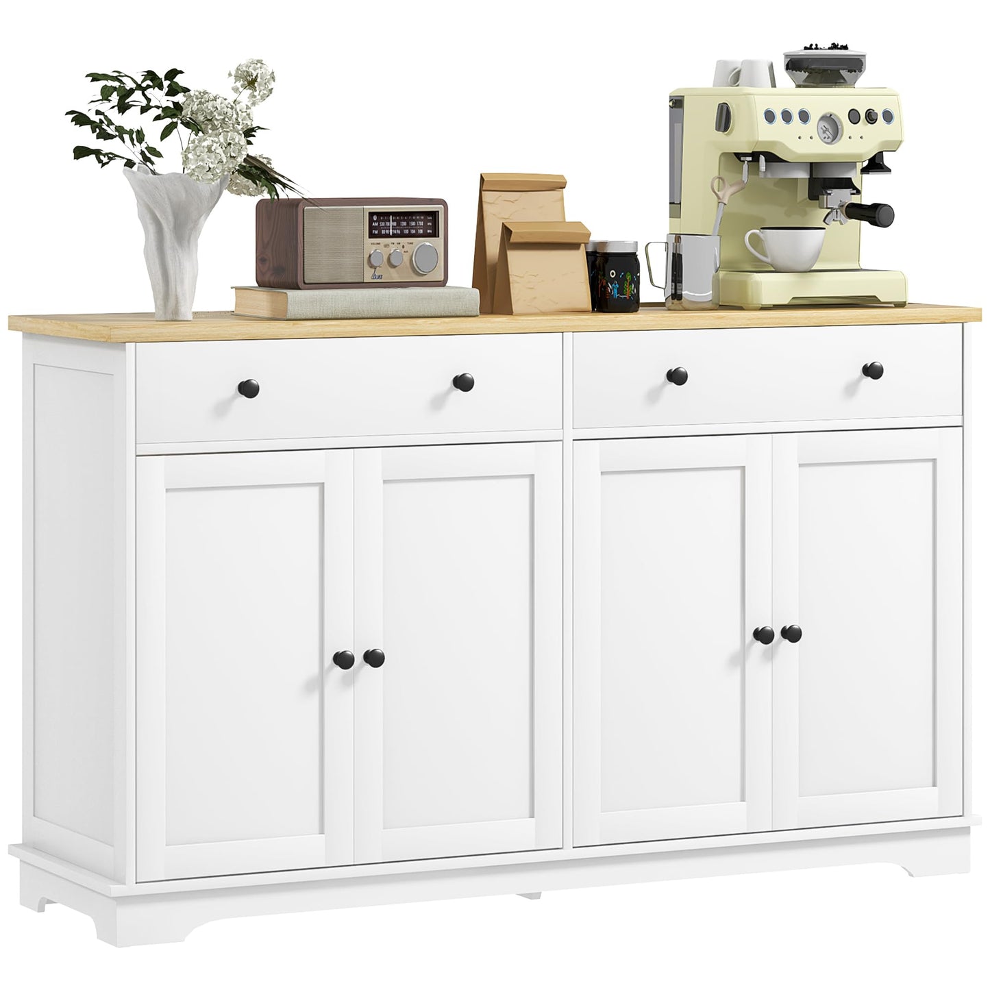 Sideboard Buffet Cabinet with Storage, 55" Modern Kitchen Cabinet with 2 Doors, 2 Drawers and 2 Adjustable Shelves, Coffee Bar Cabinet, White