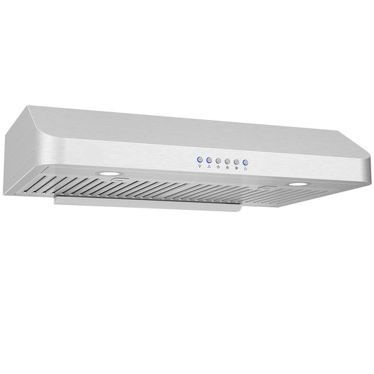 Classic 6" High Stainless Steel Under Cabinet 4 Speeds 900CFM Range Hood with 2 LED Lights Top Vent (30"W Top Vent)