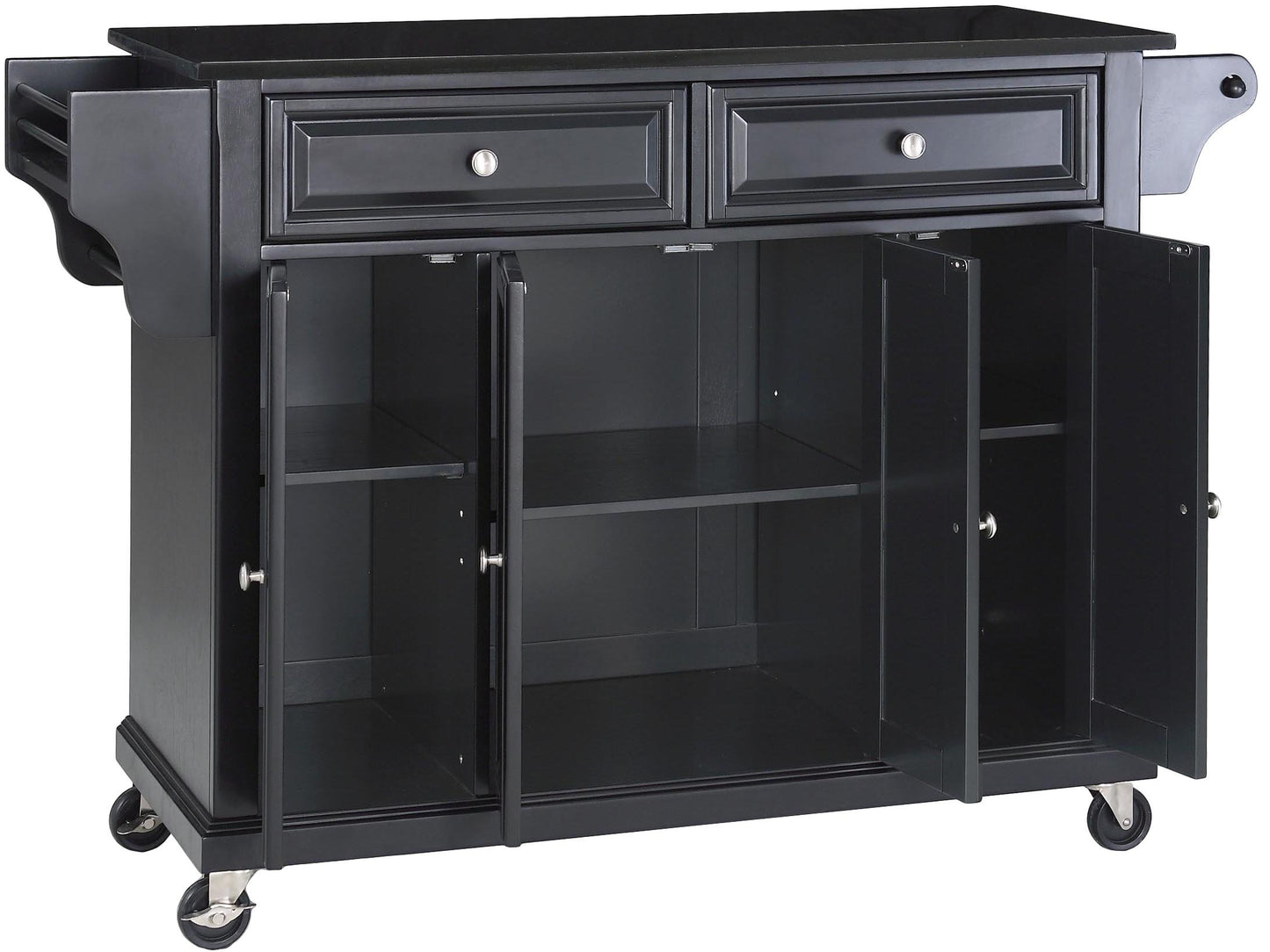 Full Size Granite Top Rolling Kitchen Island Storage Cart, Microwave Stand, Spice Rack, Black