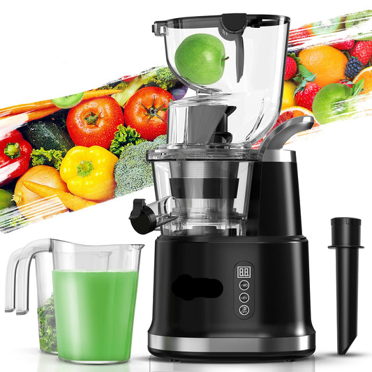 Cold Press Juicer, Juicer Machines with Large Feed Chute, Large Capacity, Slow Masticating Juicer for Fruits and Vegetables, Self Feeding for Juice Extractor,BPA-Free, Black