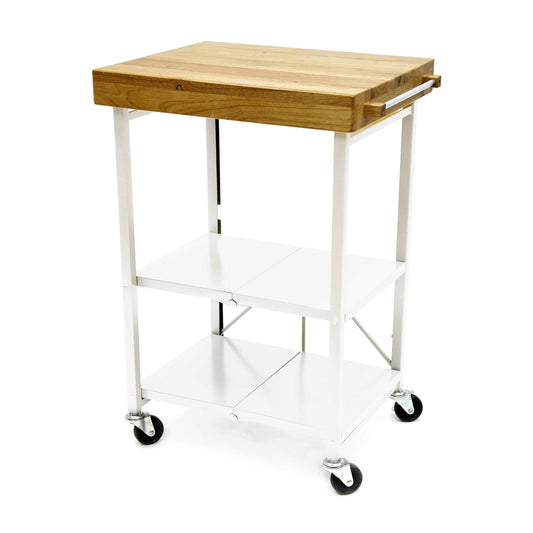 Foldable Storage Cart, Rolling Kitchen Island Storage with Wheels, White