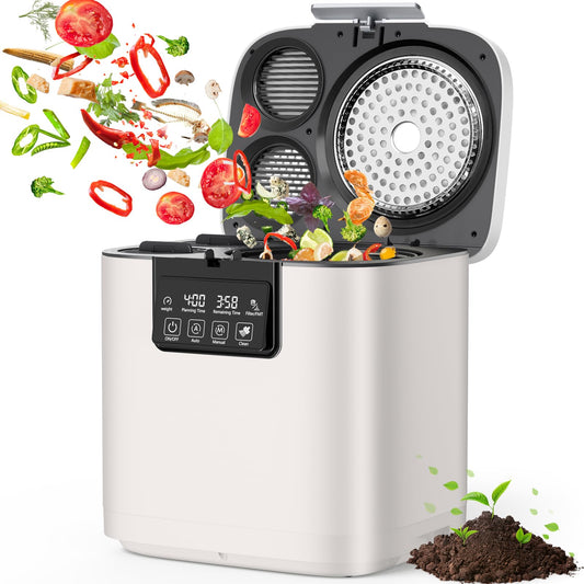 Electric Kitchen Composter, 4L Large Capacity Smart Indoor Compost Bin with Timer Display, 2 Detachable Carbon Filter, Compost Machine Odorless for Countertop, Turn Waste into Natural Fertilizer