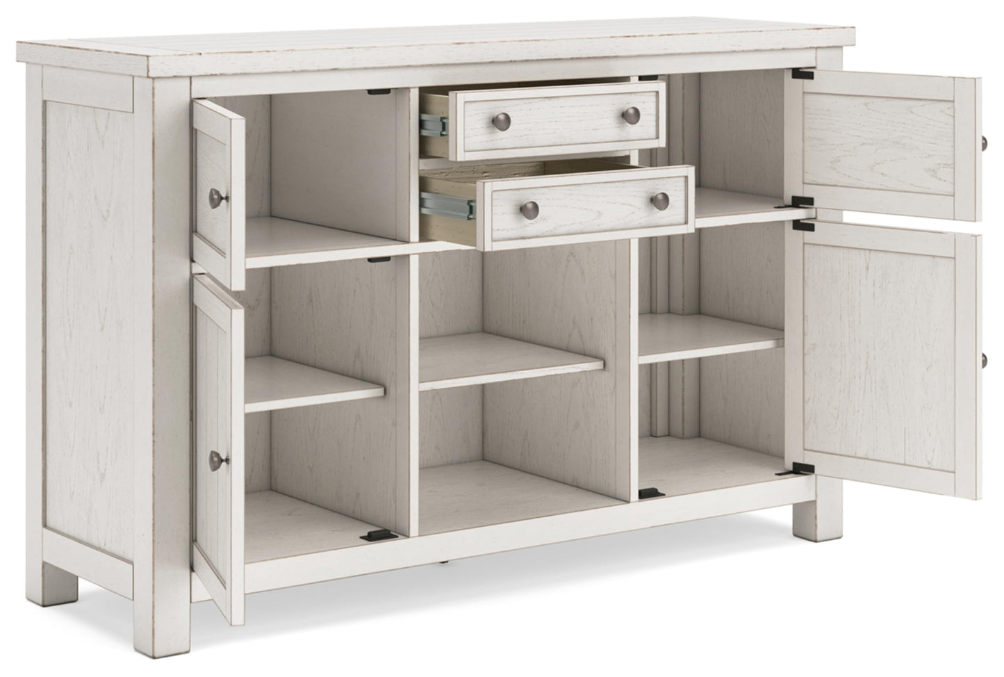 Robbinsdale Casual 4-Door Dining Server with Adjustable Shelves and Felt-Lined Drawers, White