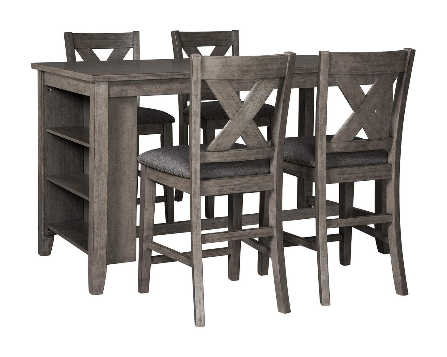 Caitbrook Rustic Counter Height Dining Table with Storage, Dark Gray