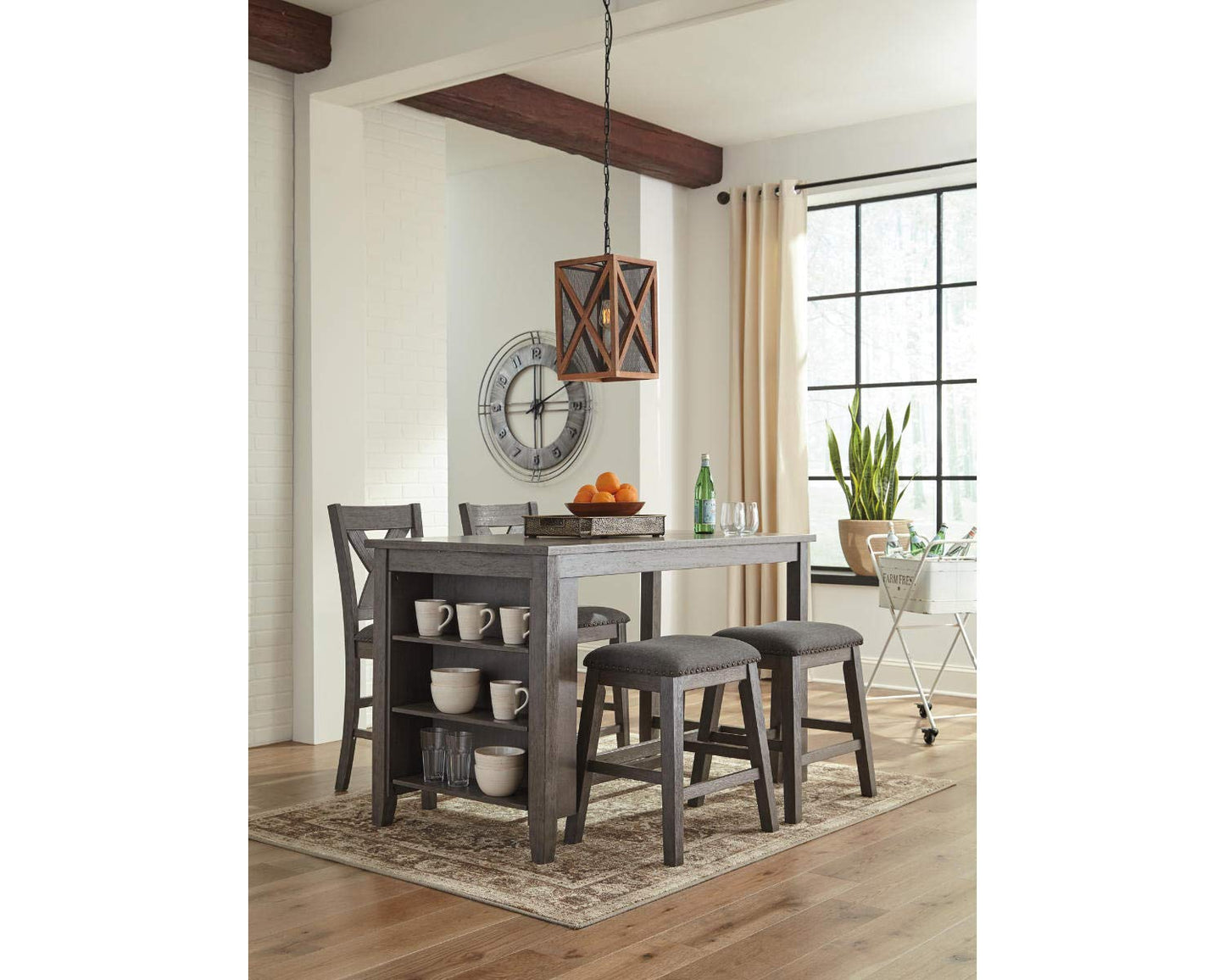 Caitbrook Rustic Counter Height Dining Table with Storage, Dark Gray