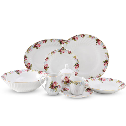 Paradise Philomena Floral 45-Piece Dinnerware Set | 24K Gold Trim | Embossed Swirl | Plates & Bowls Sets | Apartment Essentials | Home Kitchen Accessories | Floral Design