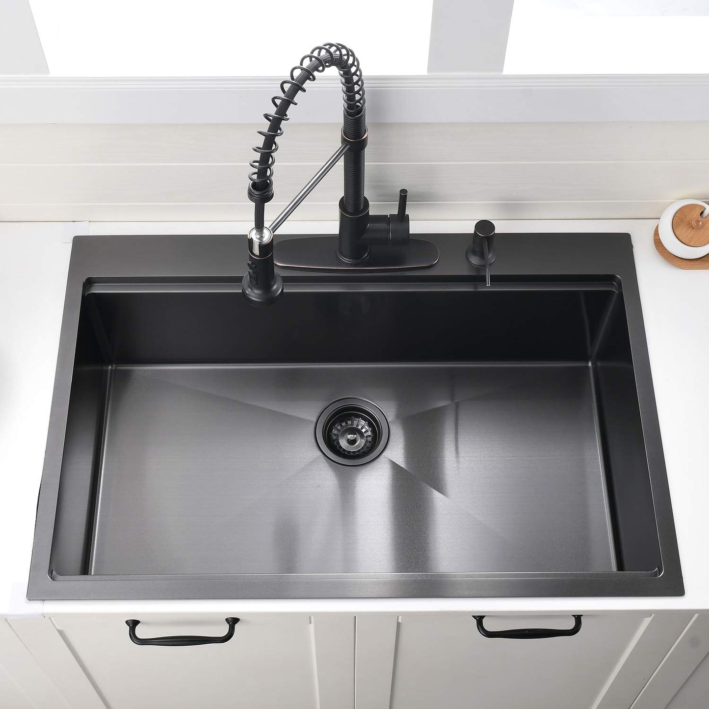 30 Inch Black Drop in Kitchen Sink Workstation - 30x22-Inch Single Bowl Kitchen Sink 16 Gauge Stainless Steel 10'' Deep Handmade Kitchen Sink with Cutting Board& Strainer