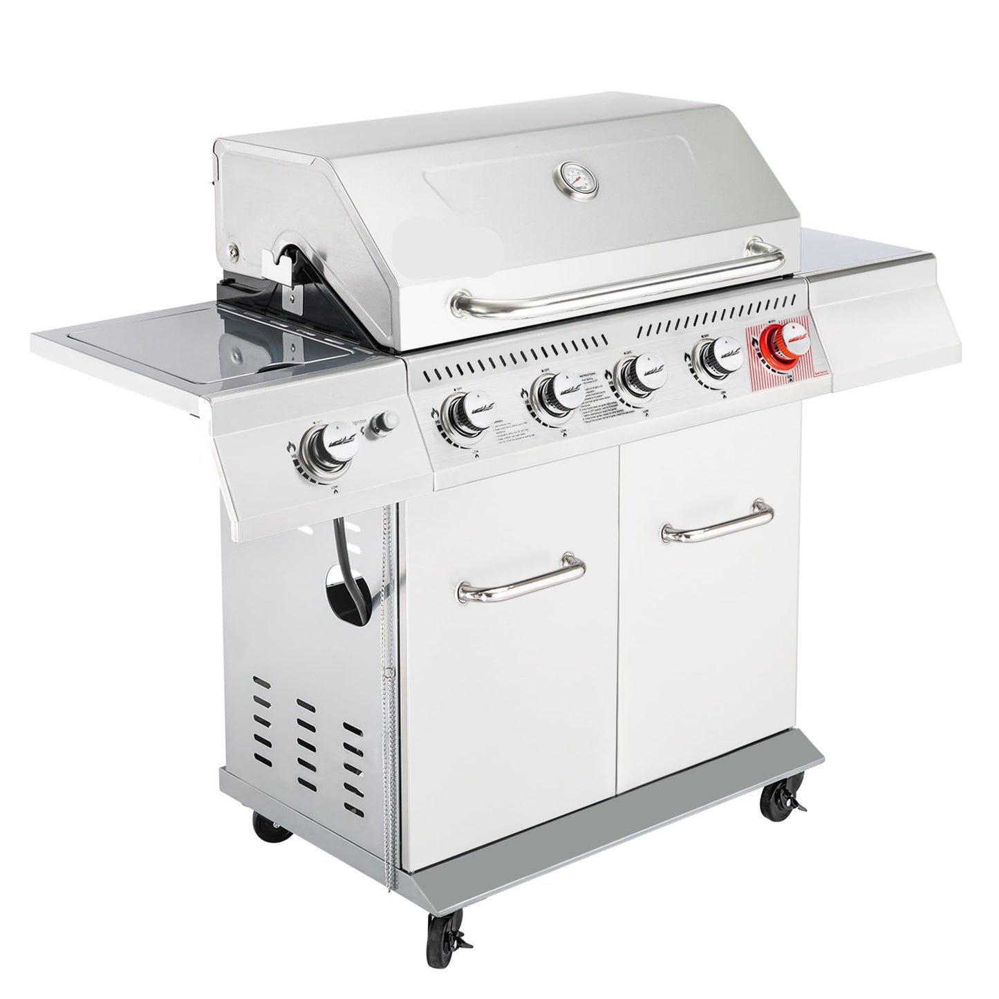 5-Burner Propane Gas Grill with Side Burner, Stainless Steel Barbeque Grills, Silver, GA5404S