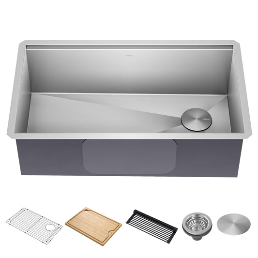 32-Inch Undermount Workstation 16 Gauge Single Bowl Stainless Steel Kitchen Sink with Accessories