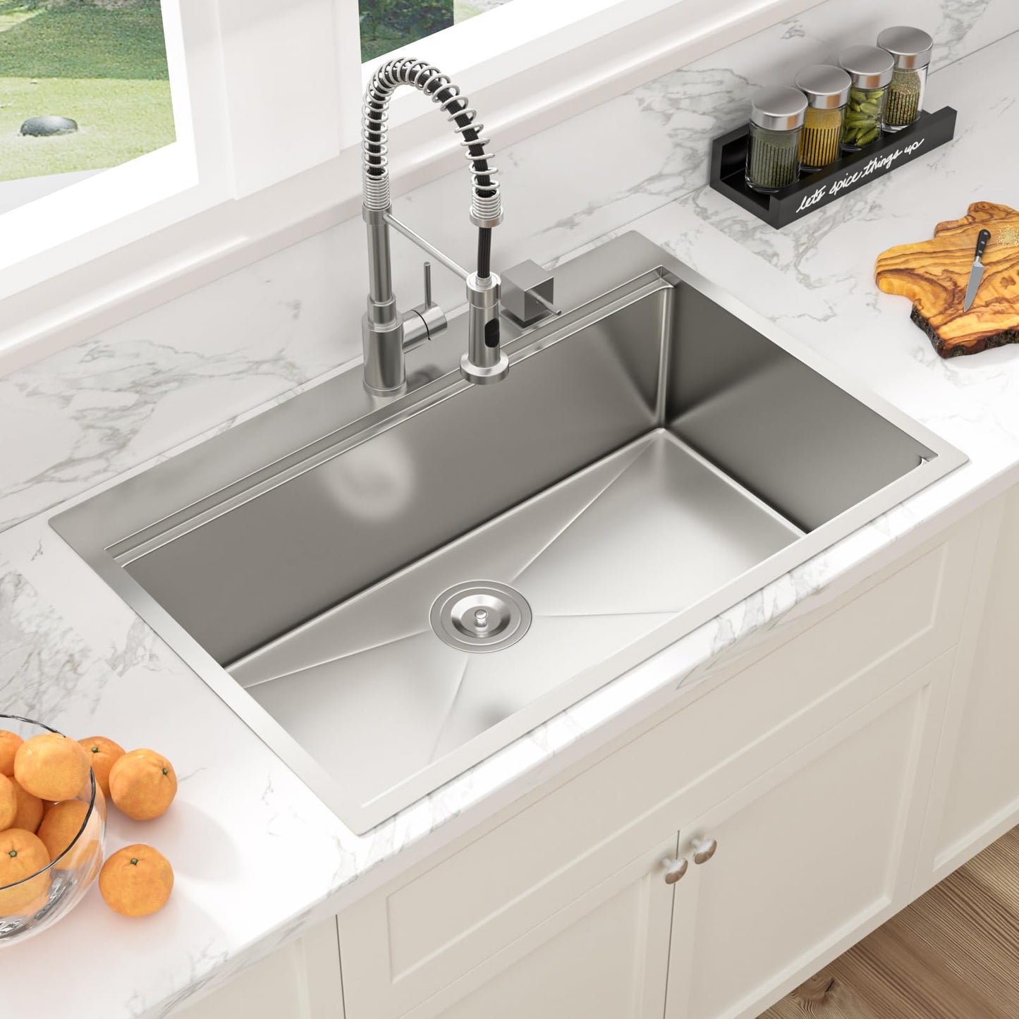 Drop In Kitchen Sink - 33x22 Drop In Kitchen Sink Ledge Workstation 16 Gauge Stainless Steel Topmount Deep Single Bowl Over Counter Kitchen Sinks Basin Round Corners