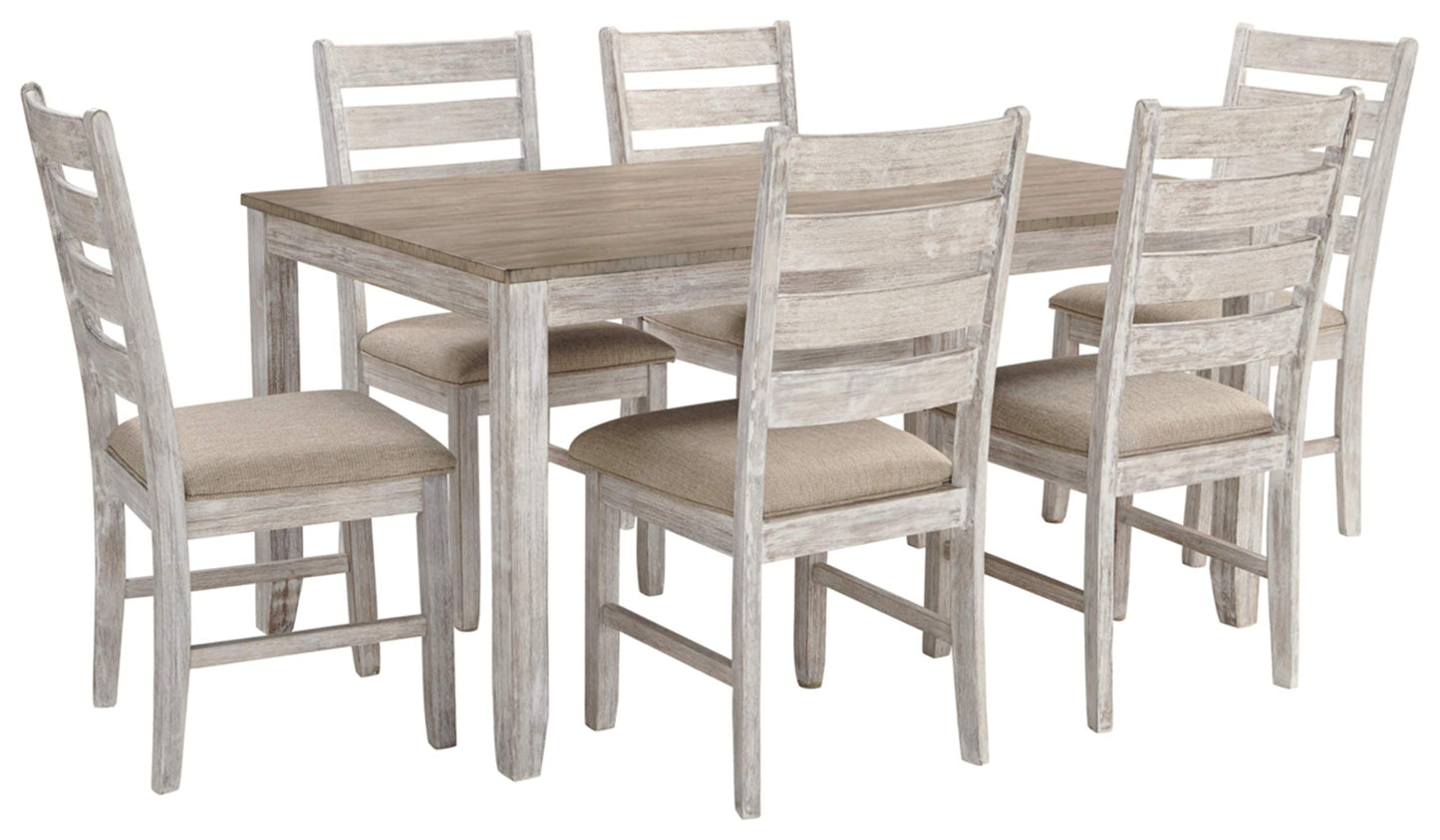 Skempton Cottage Dining Room Table Set with 6 Upholstered Chairs, Whitewash