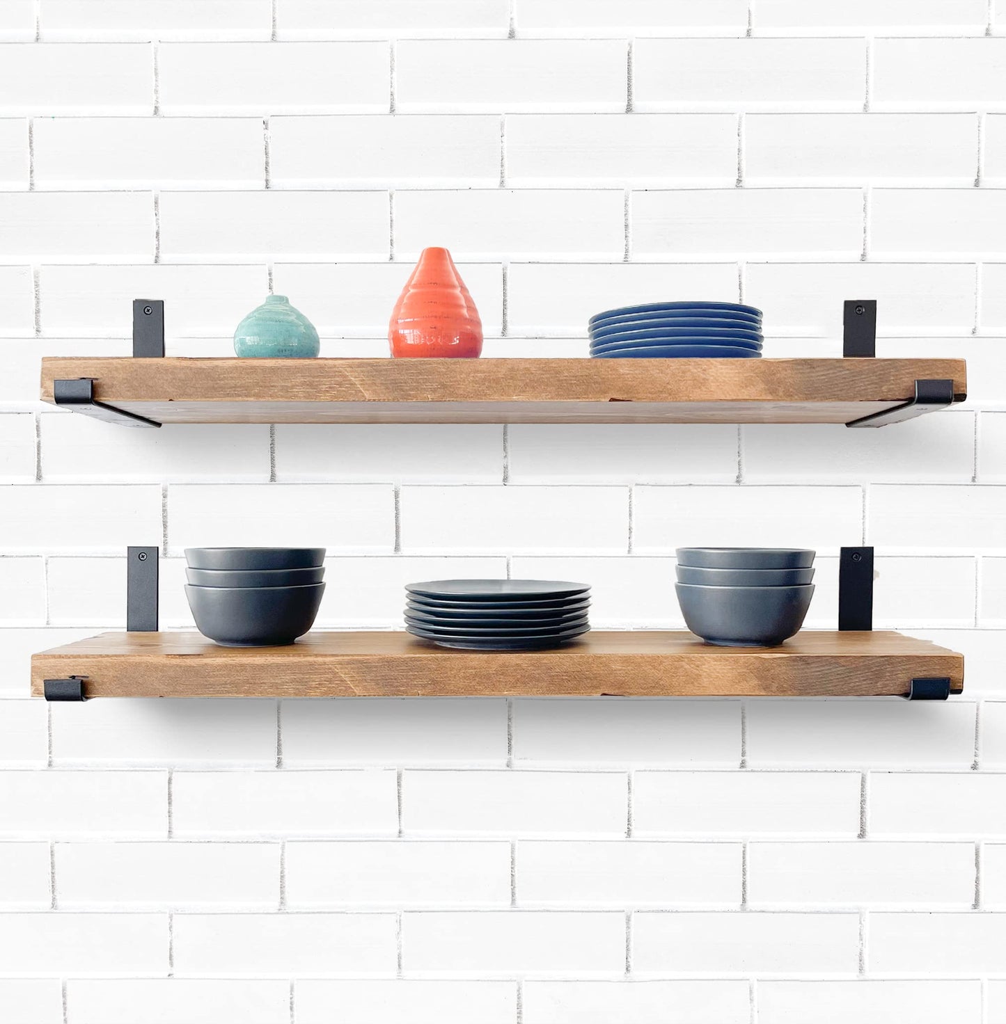 Rustic Shelves with J-Brackets Set of 2, Industrial Shelf, Kitchen Shelves, Solid Wood, Decorative Wall Storage, Heavy Duty