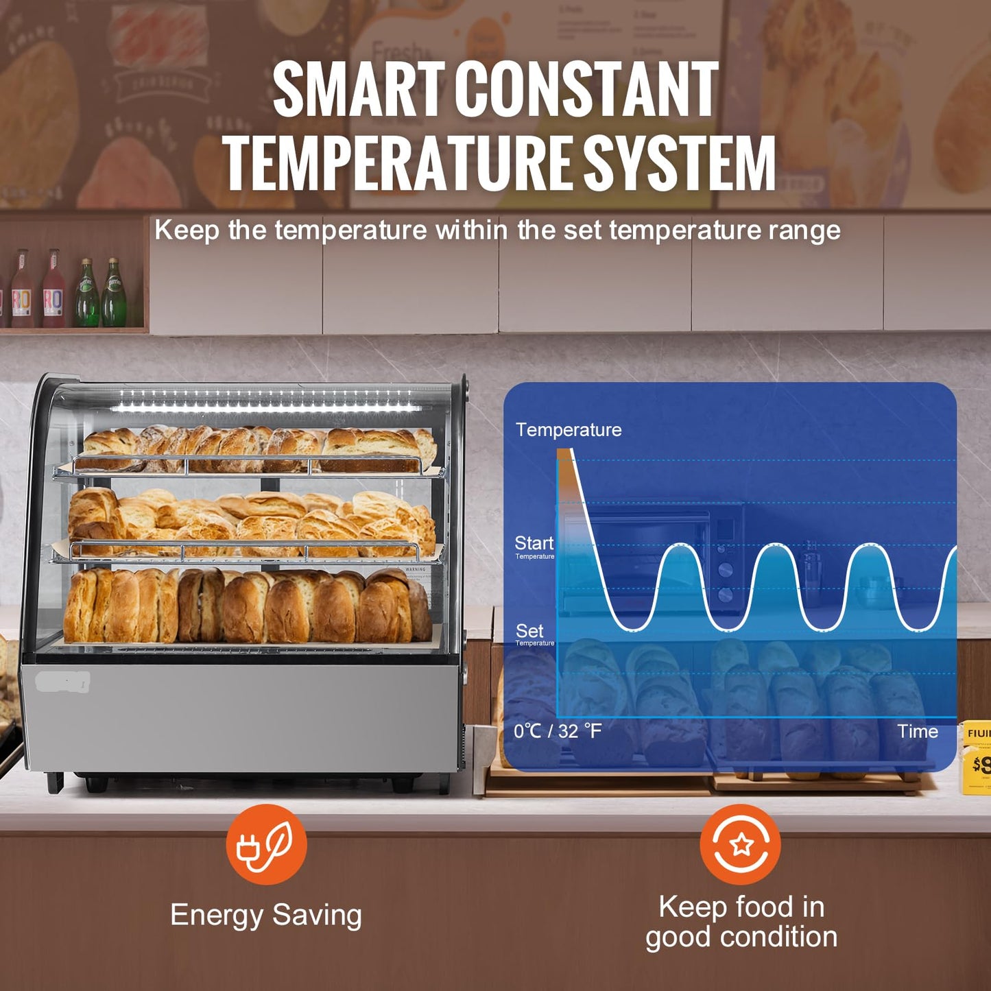 Refrigerated Display Case, 4.2 Cu.Ft./115L Countertop Pastry Display Case, 2-Tier Commercial Display Refrigerator with LED Lighting, TURBO Cooling, Frost-Free Air-Cooling, for Bakery