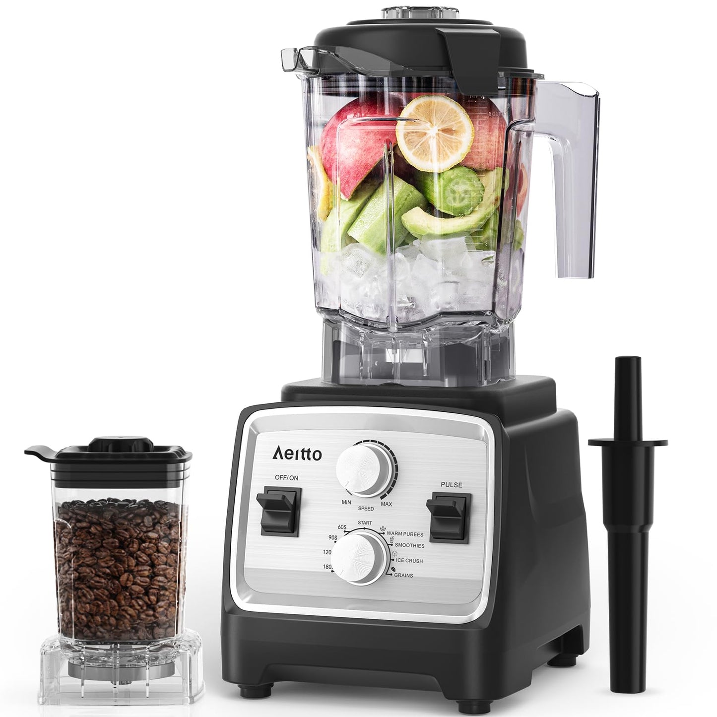 Blender, Blenders for Kitchen with 1800W Motor Large Capacity, 2-in-1 Blender & Grinder Combo, BPA-Free Countertop Professional Blender for Smoothies, Ice Crush, Frozen Drinks, Silver