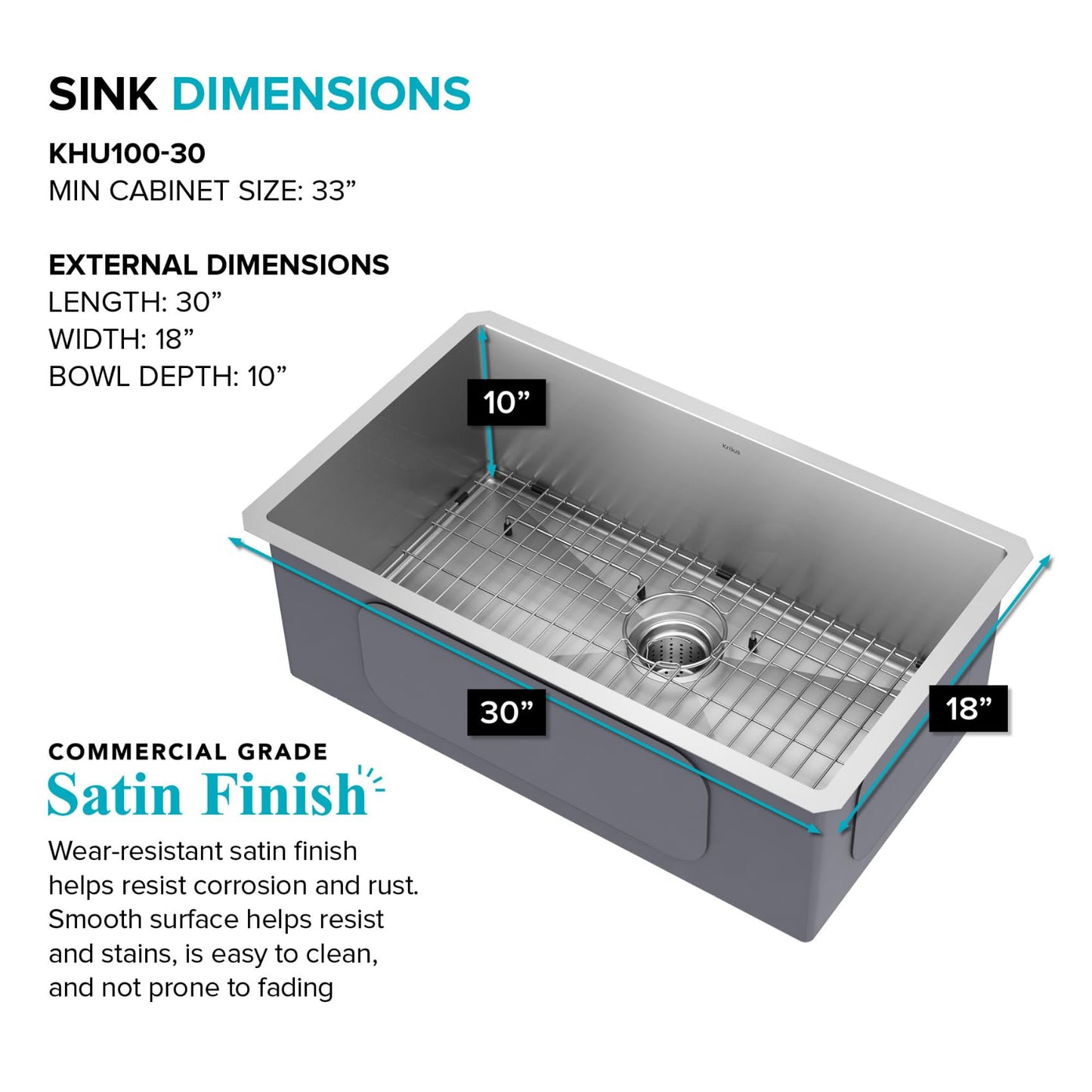 30 -inch Undermount Single Bowl 16 Gauge Stainless Steel Kitchen Sink