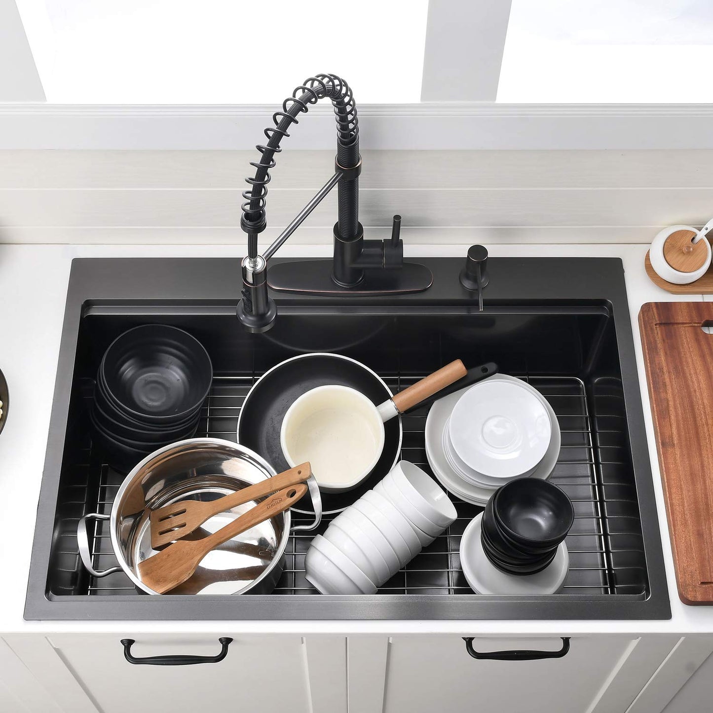 30 Inch Black Drop in Kitchen Sink Workstation - 30x22-Inch Single Bowl Kitchen Sink 16 Gauge Stainless Steel 10'' Deep Handmade Kitchen Sink with Cutting Board& Strainer