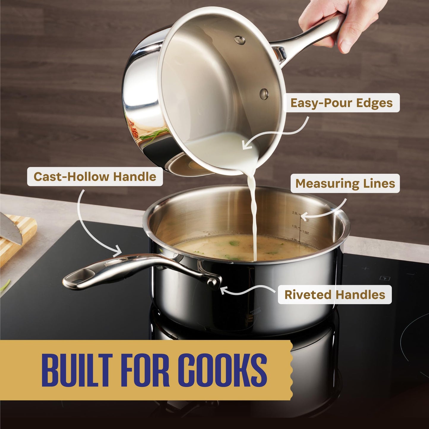 3 Ply Stainless Steel Pots and Pans Set | 10-Piece, Induction, Oven Safe | Best 18/8 Full Clad | Premium Kitchen Cooking