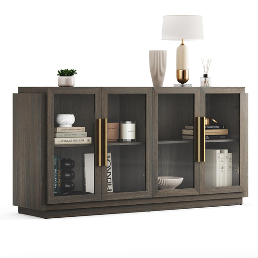 Sideboard Buffet Cabinet, Modern Wood Glass-Buffet-Sideboard with Storage, Console Table for Kitchen, Dining Room, Living Room, Hallway, or Entrance - Brixston (Brown)