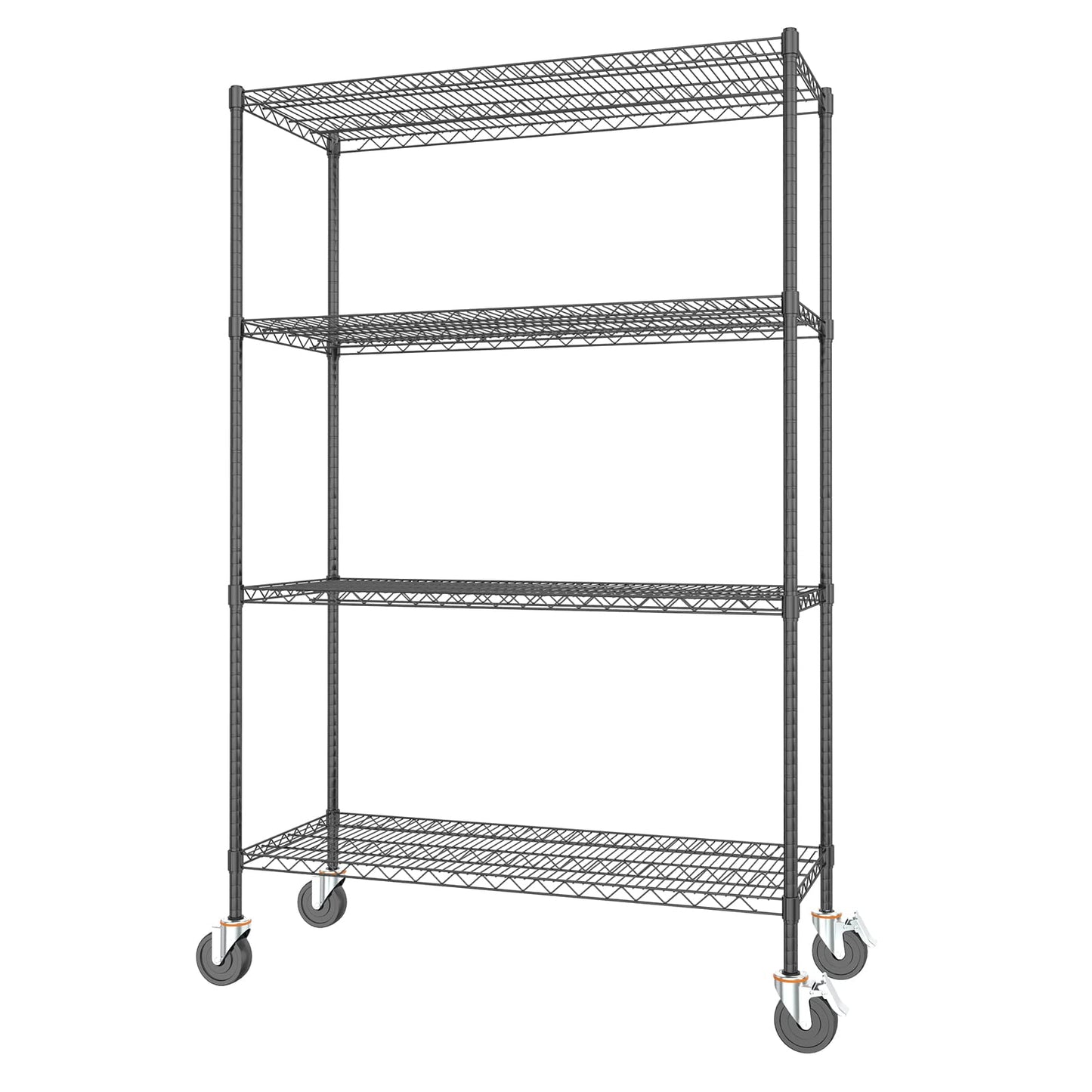 Wire Shelving Unit with Wheels, NSF Certified 4 Tier Adjustable Storage Shelves 48"×24"×72", 2400LBS Heavy Duty Shelving Commercial Grade Metal Storage Utility Rack for Kitchen Garage, Black