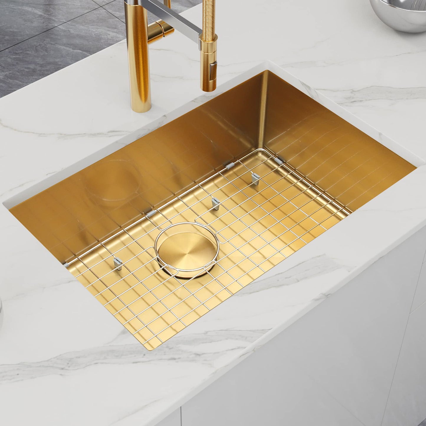 Gold Kitchen Sink 27x18 inch,Undermount Single Bowl Kitchen Sink,Stainless Steel Kitchen Sink