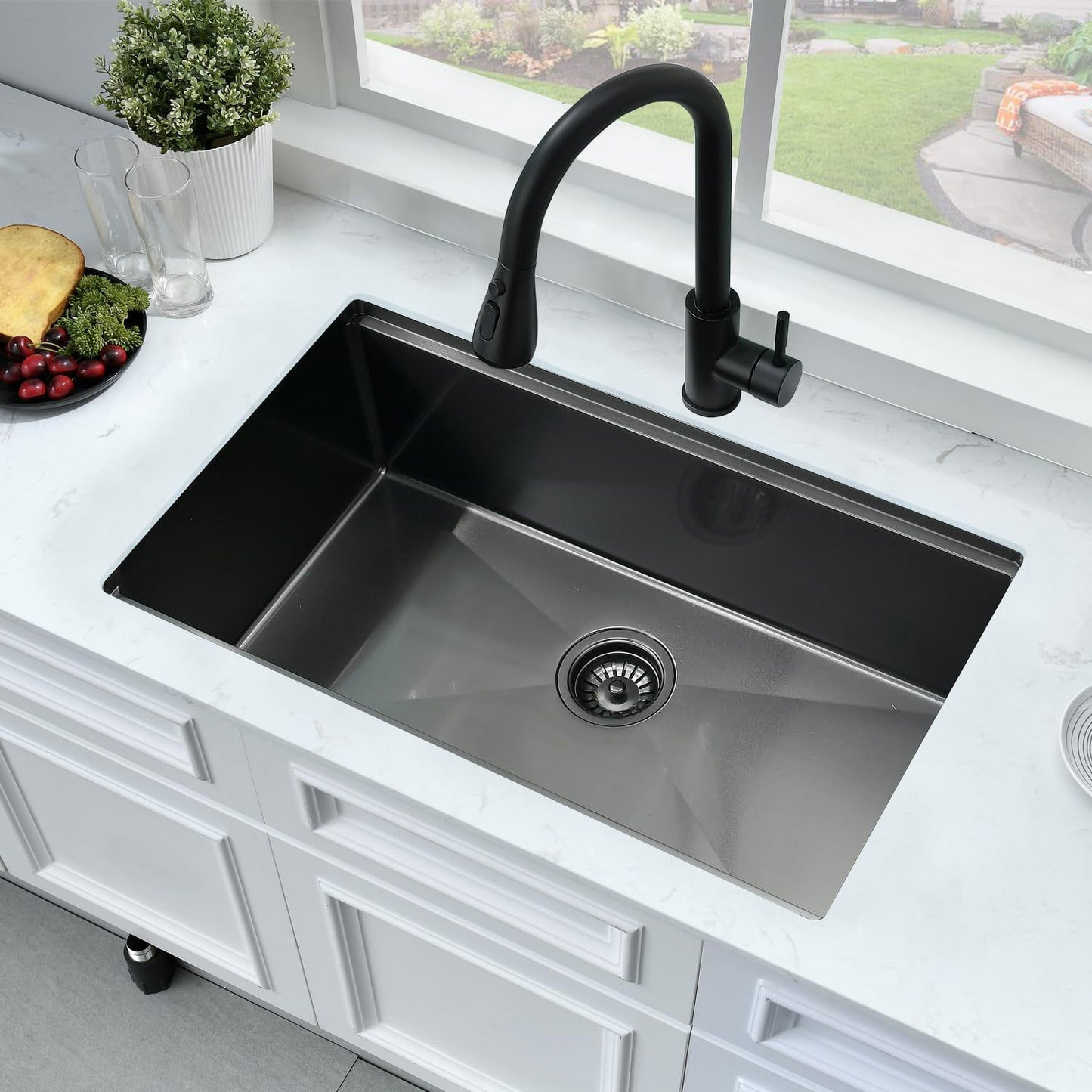 33 Inch Black Undermount Kitchen Sink Workstation 33x19 Kitchen Sink Undermount Workstation Stainless Steel Undermount Sink 16 Gauge Single Bowl Deep Kitchen Sink with Cutting Board