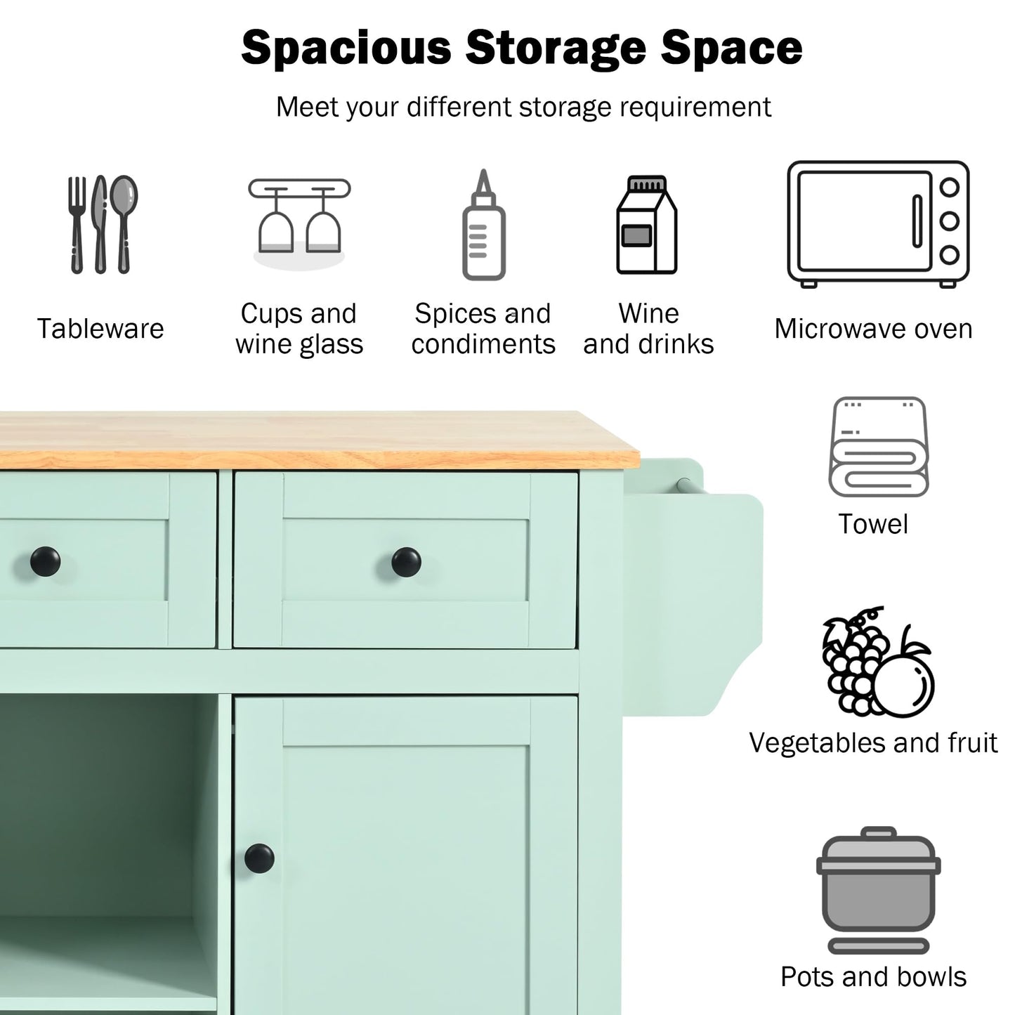 Rolling Kitchen Island with Storage, Moveable Kitchen Island with Drop Leaf, Portable Kitchen Storage Islands & Carts with Drawers and Shelves for Dinning Room