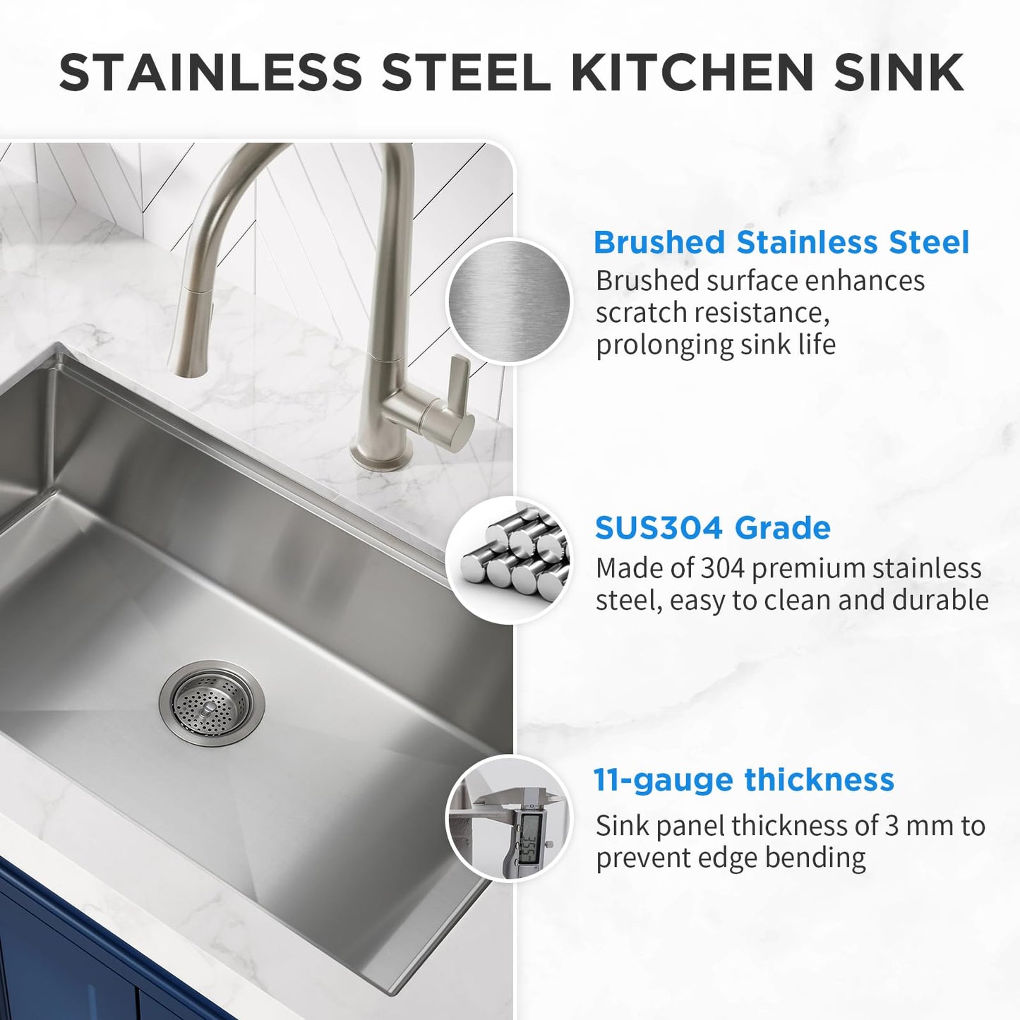 32" x 19" Multifunctional Undermount Workstation Kitchen Sink S304 Stainless Steel Handmade Modern Single Bowl Kitchen Sink with Accessories and Integrated Ledge - 10 Inch Depth