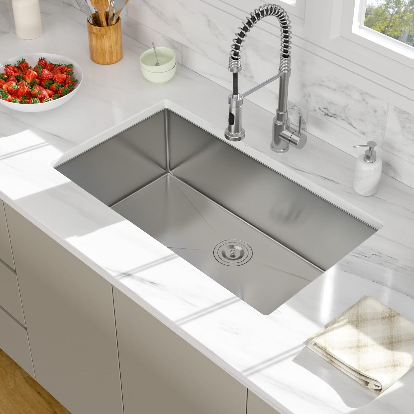 30 Inch Undermount Kitchen Sink -  30x18x10 Inch Undermount Sink Stainless Steel Kitchen Sink 16 Gauge Single Bowl Kitchen Sink Round Corner Under Counter Sink