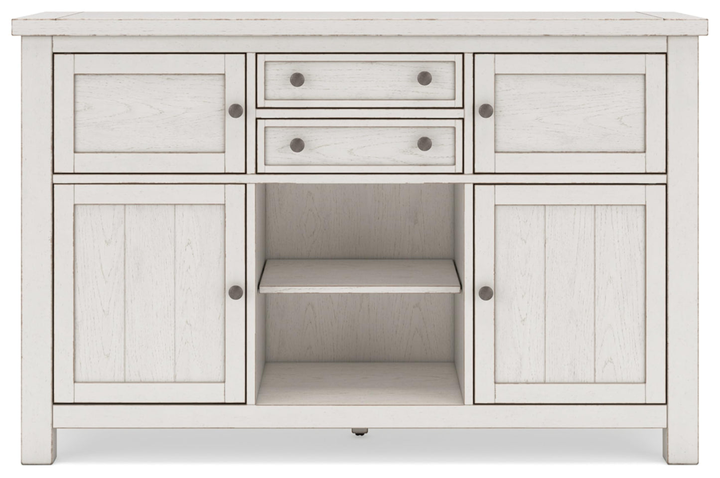 Robbinsdale Casual 4-Door Dining Server with Adjustable Shelves and Felt-Lined Drawers, White