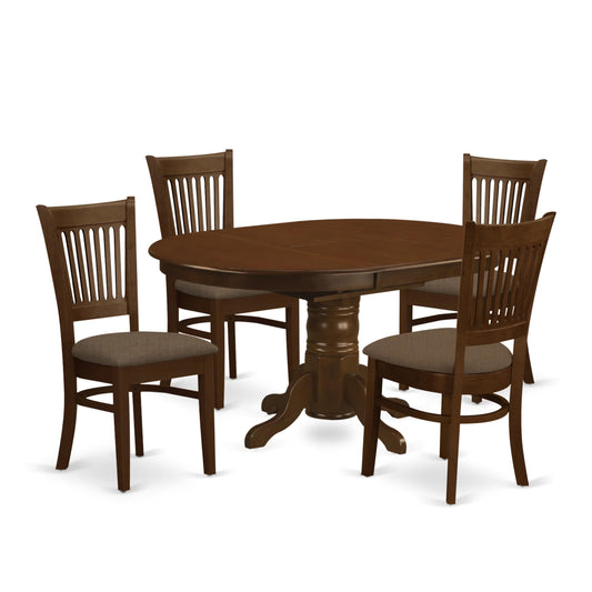 5 Piece Kitchen Table & Chairs Set Includes an Oval Dining Room Table with Butterfly Leaf and 4 Linen Fabric Upholstered Chairs, 42x60 Inch, Espresso